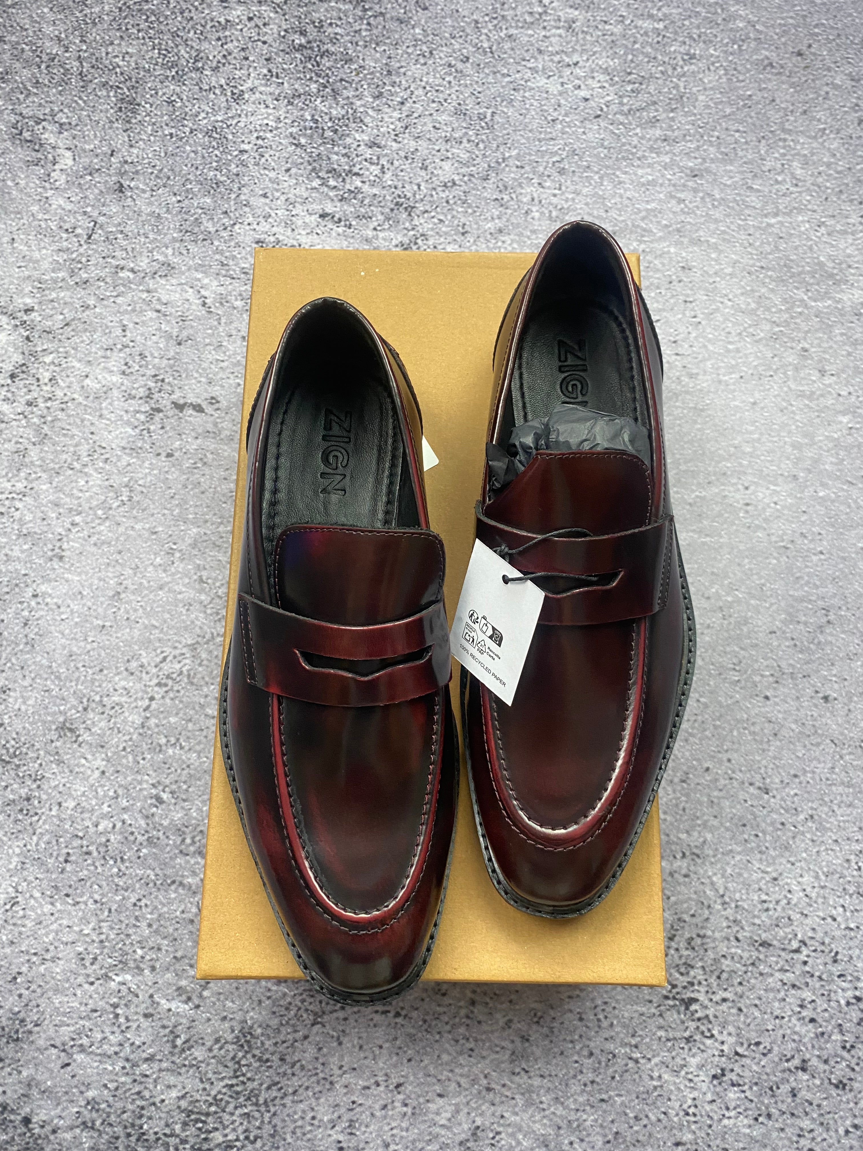 Zign Premium Burgundy Penny Loafers Leather Classic Smart Casual Shoes EU 40 New