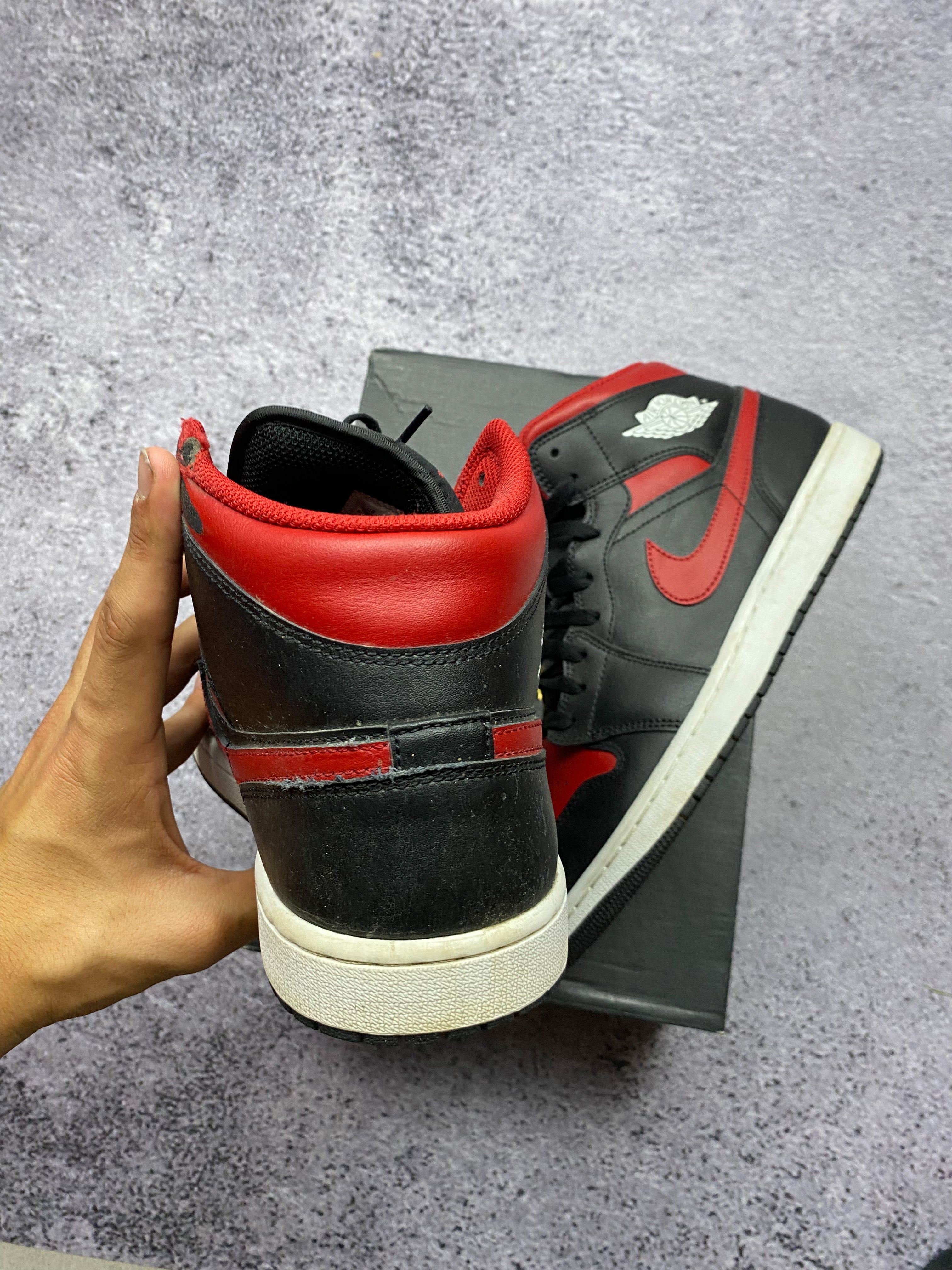 Nike Air Jordan 1 Mid Black Red 45.5 – leather sneakers
