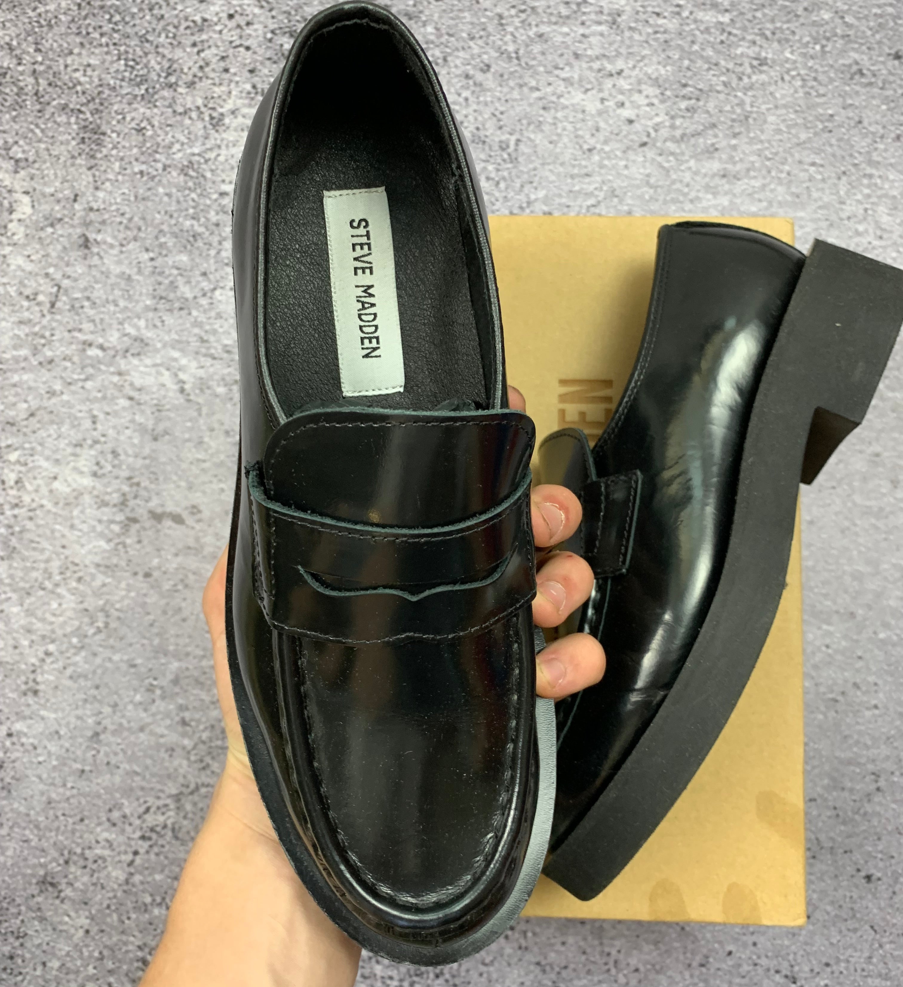 Steve Madden Czarne Lakierowane Loafersy Mary Jane Skórzane r. 38 Stan Idealny + Box