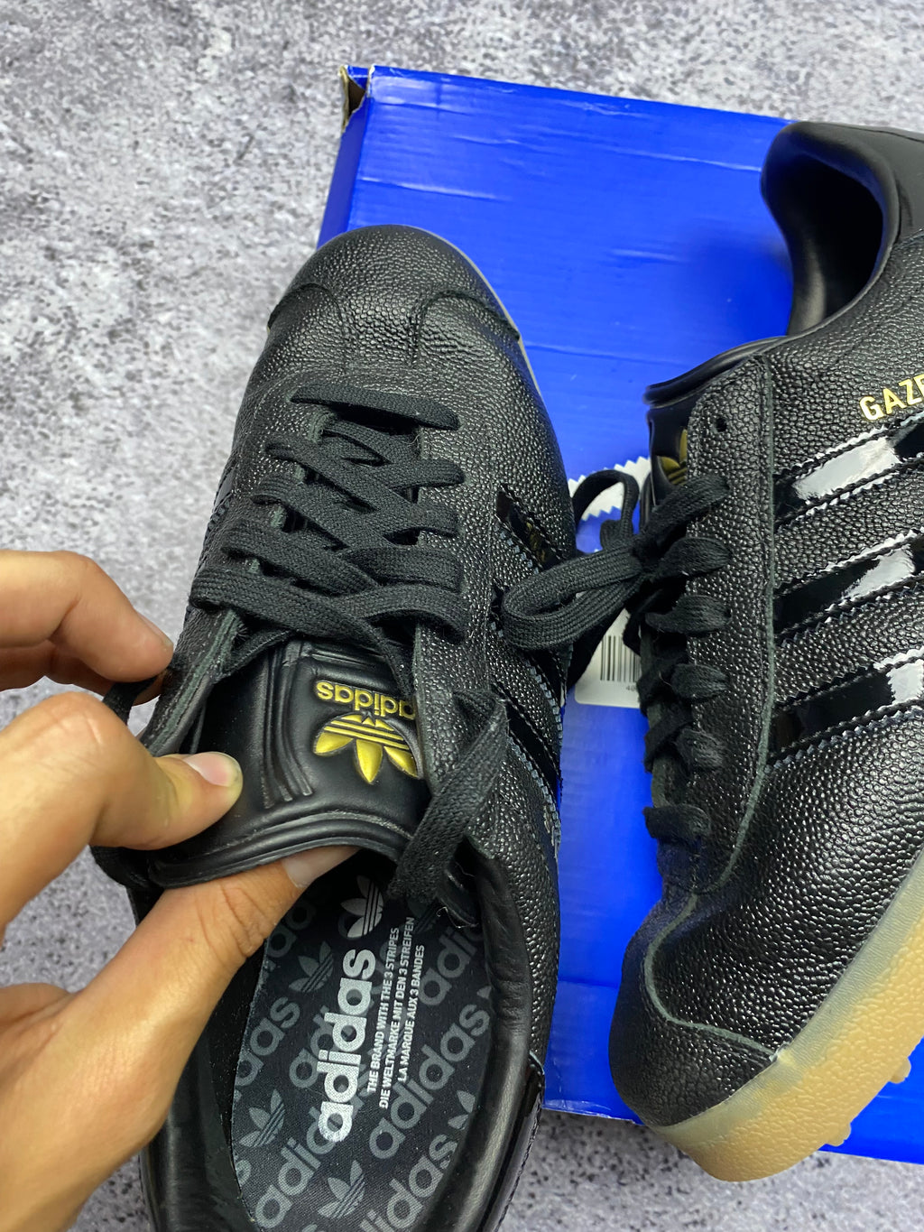Adidas Gazelle Bold Black Patent Stripes Gum Sole Sneakers 44