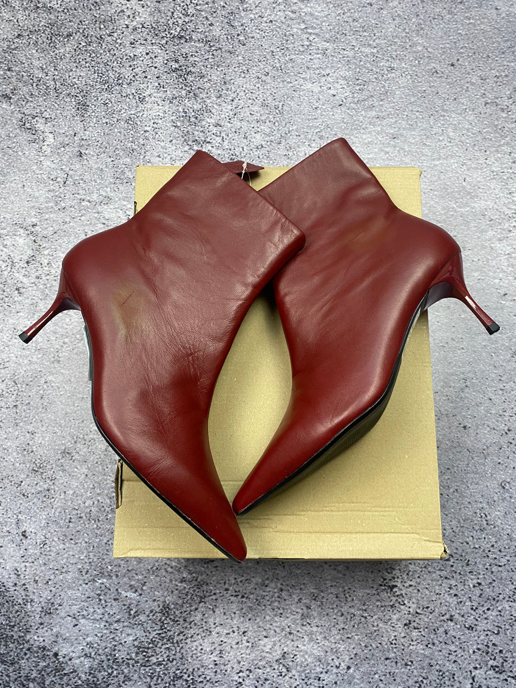Red stiletto ankle boots – women's leather ankle boots size 41