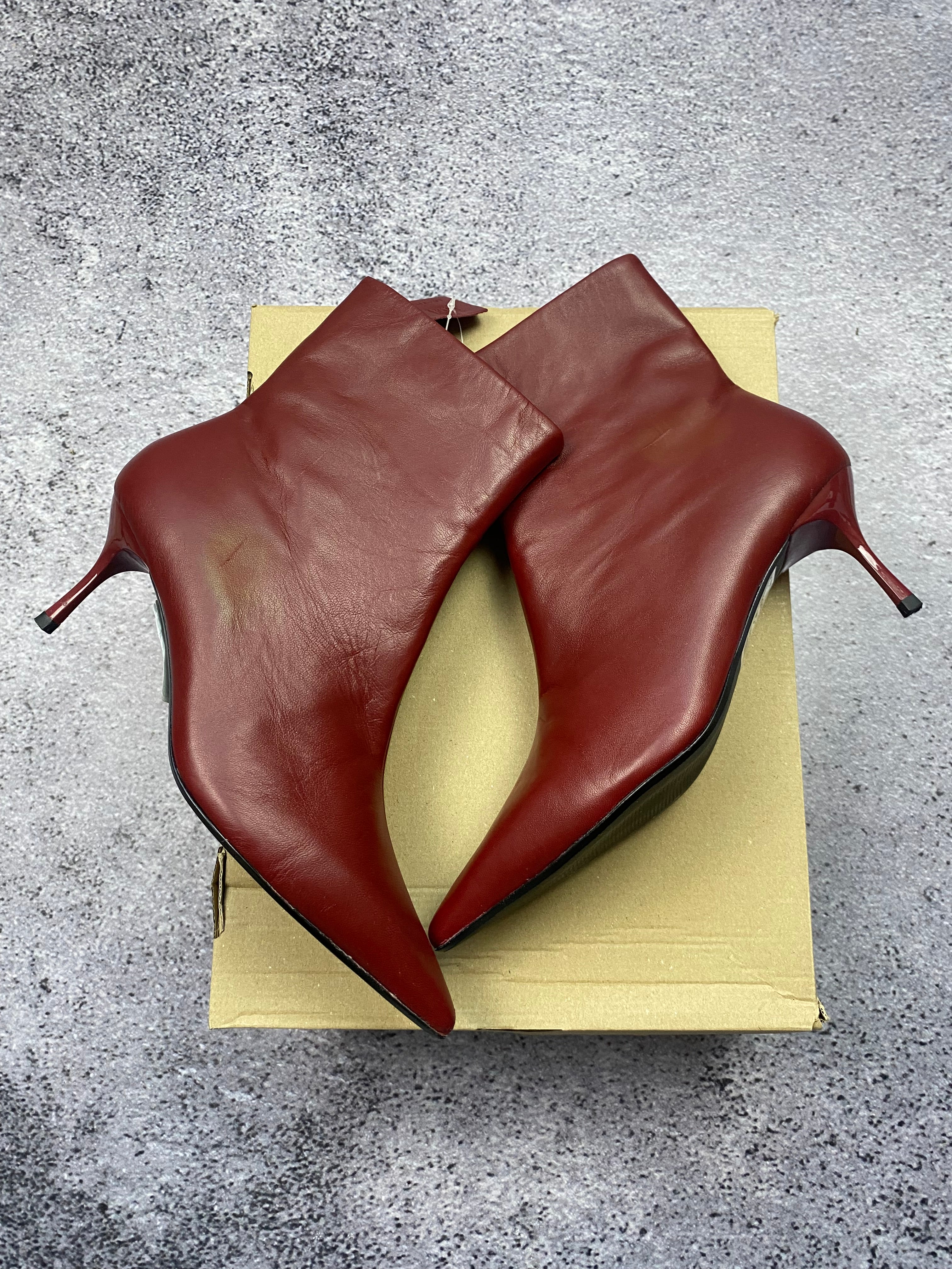 Red stiletto ankle boots – women's leather ankle boots size 41