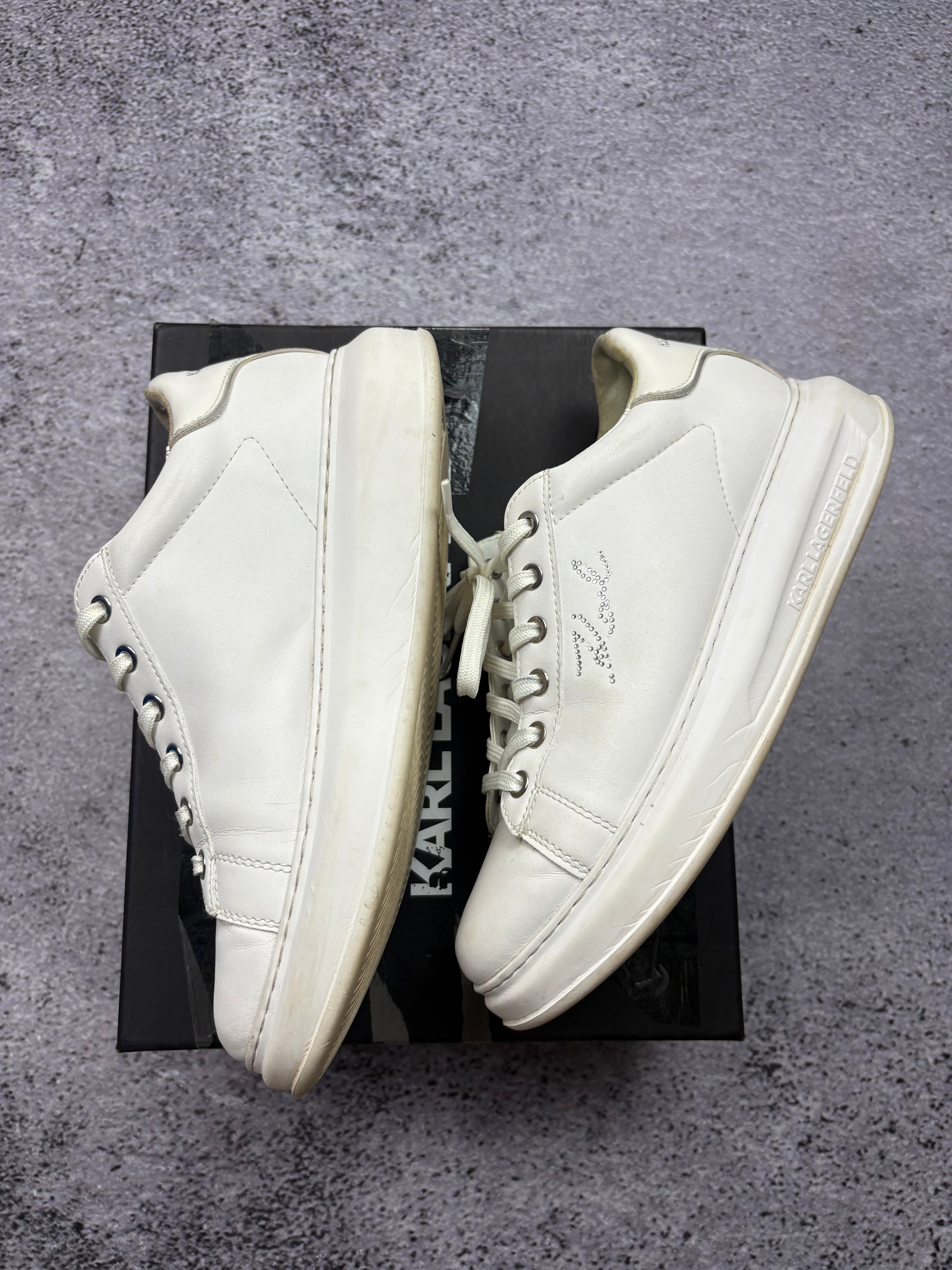Karl Lagerfeld Kapri Karl Ikonik White Leather Sneakers Designer Luxury Shoes EU 40