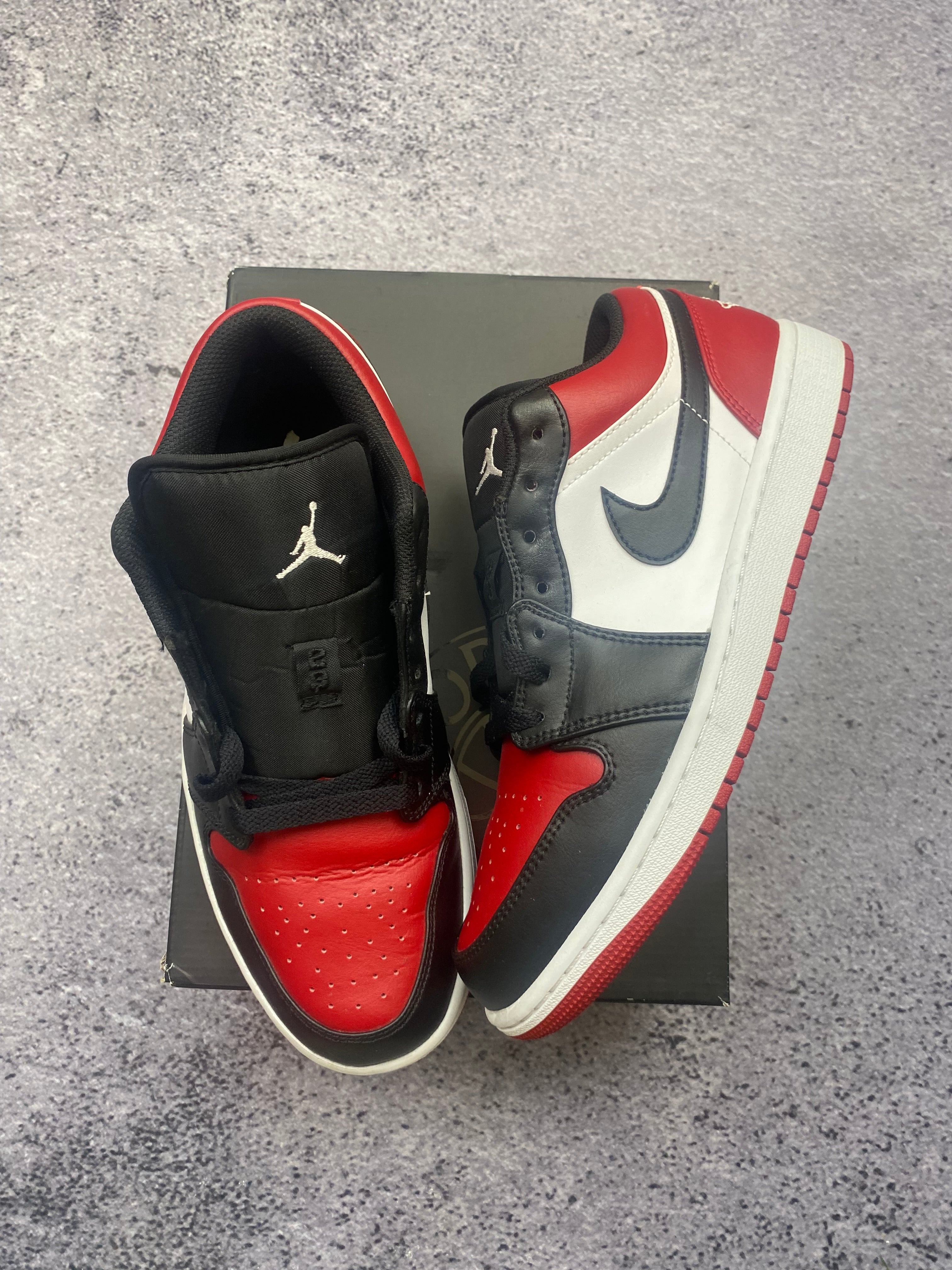 Air Jordan 1 Low Black Gym Red White "Bred Toe" Sneakers 43