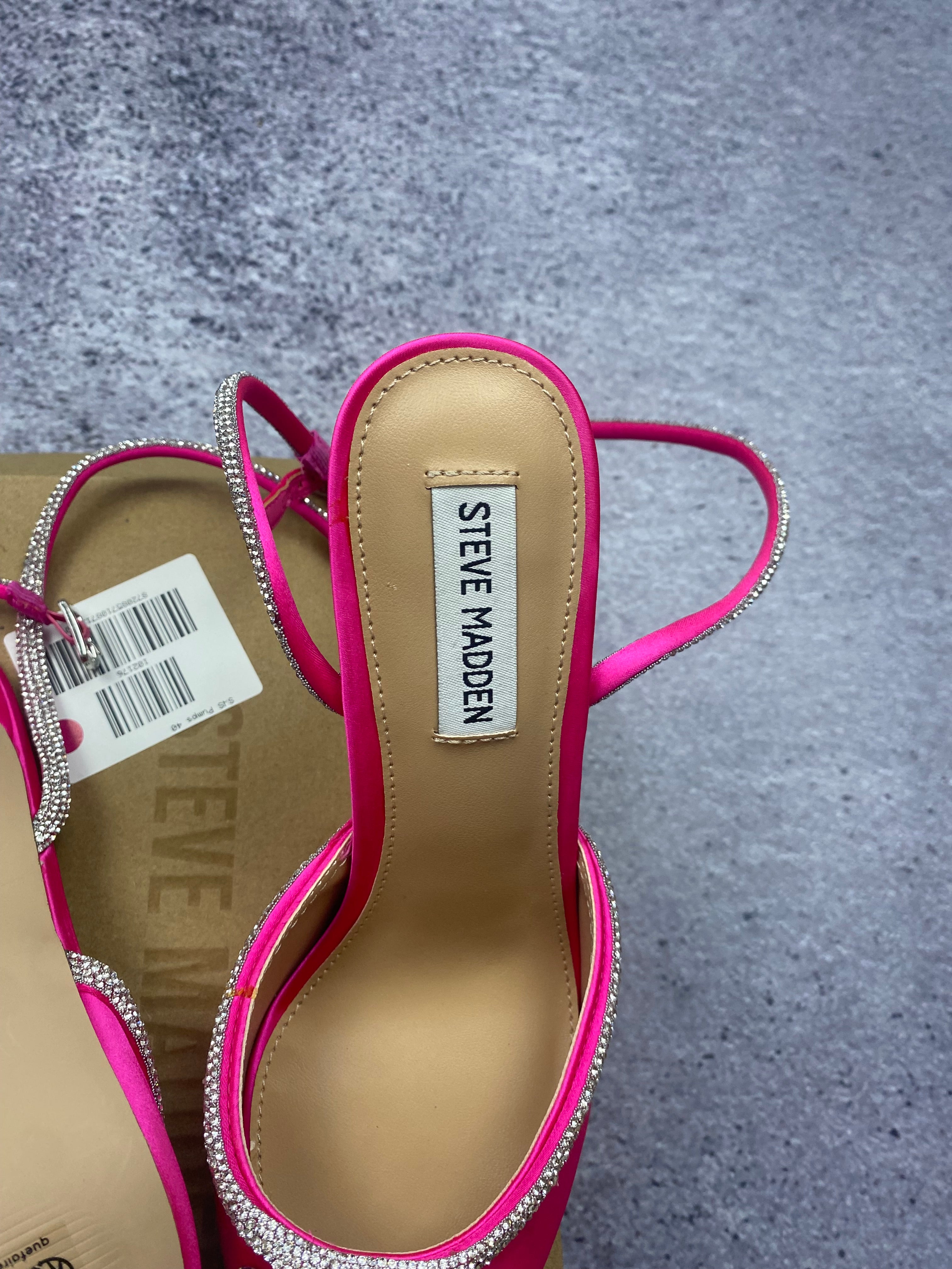 Steve Madden pink stiletto heels with rhinestones and bow, size 40