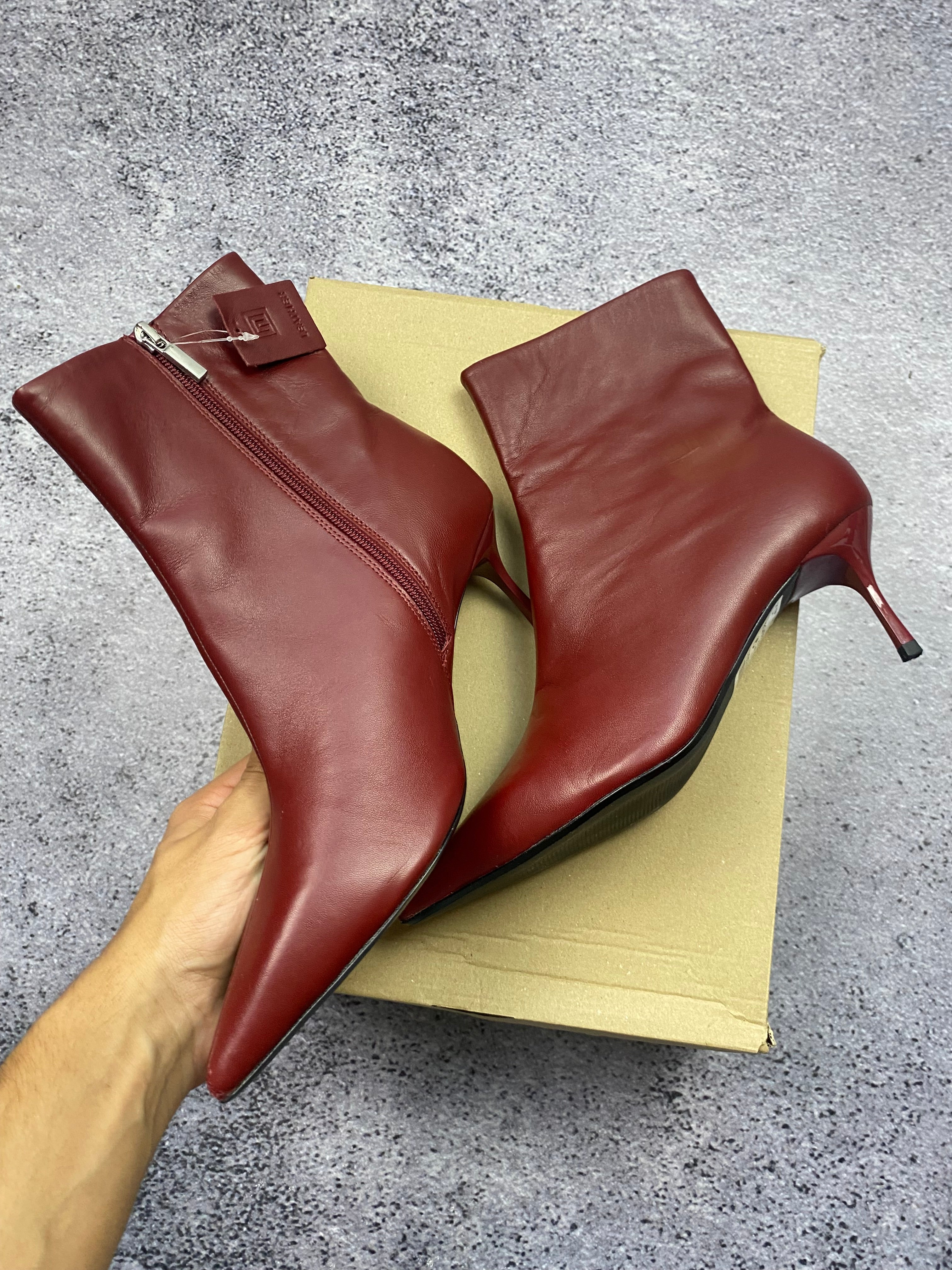 Red stiletto ankle boots – women's leather ankle boots size 41
