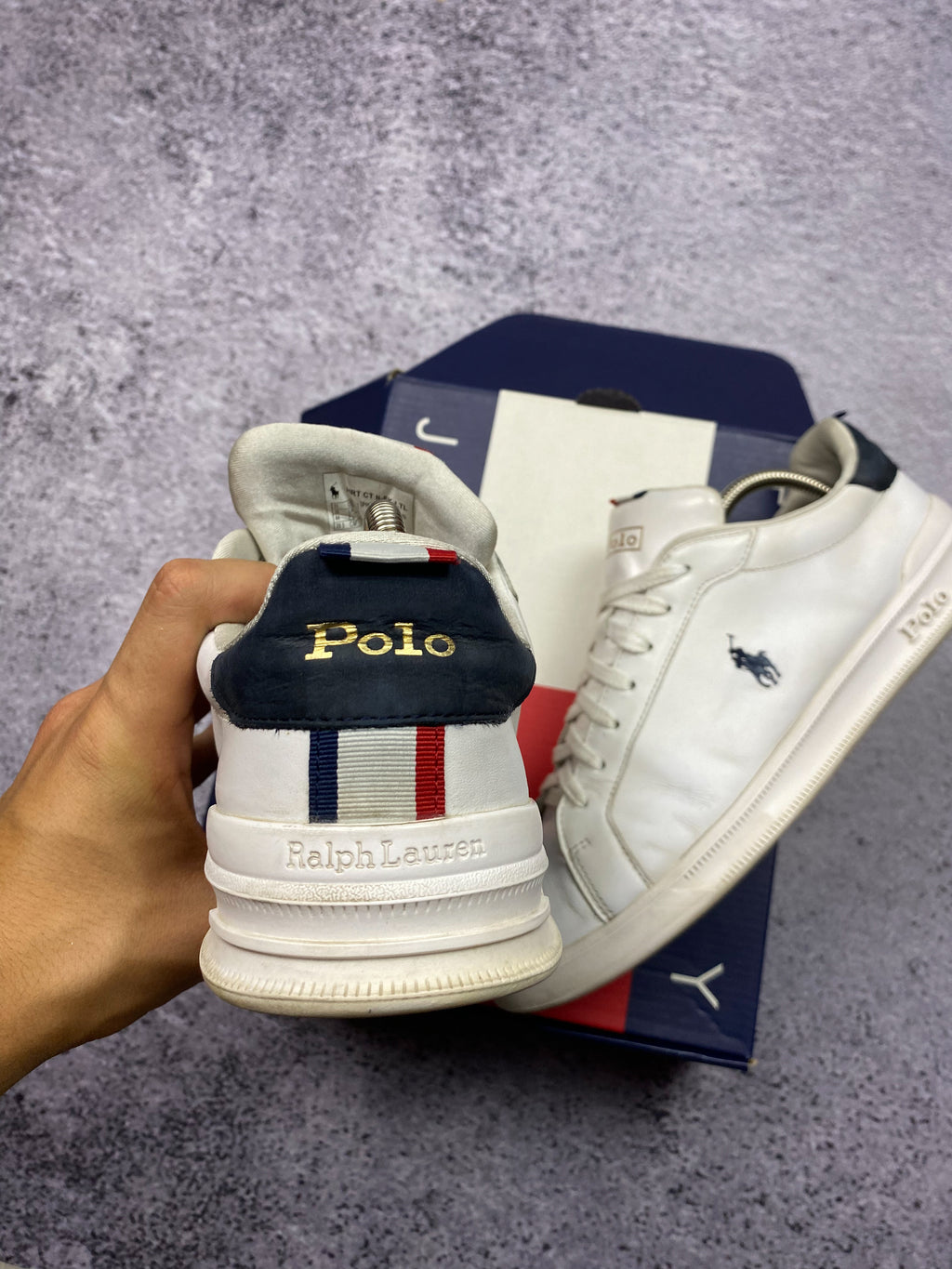 Polo Ralph Lauren Leather Court Sneakers White Navy 44