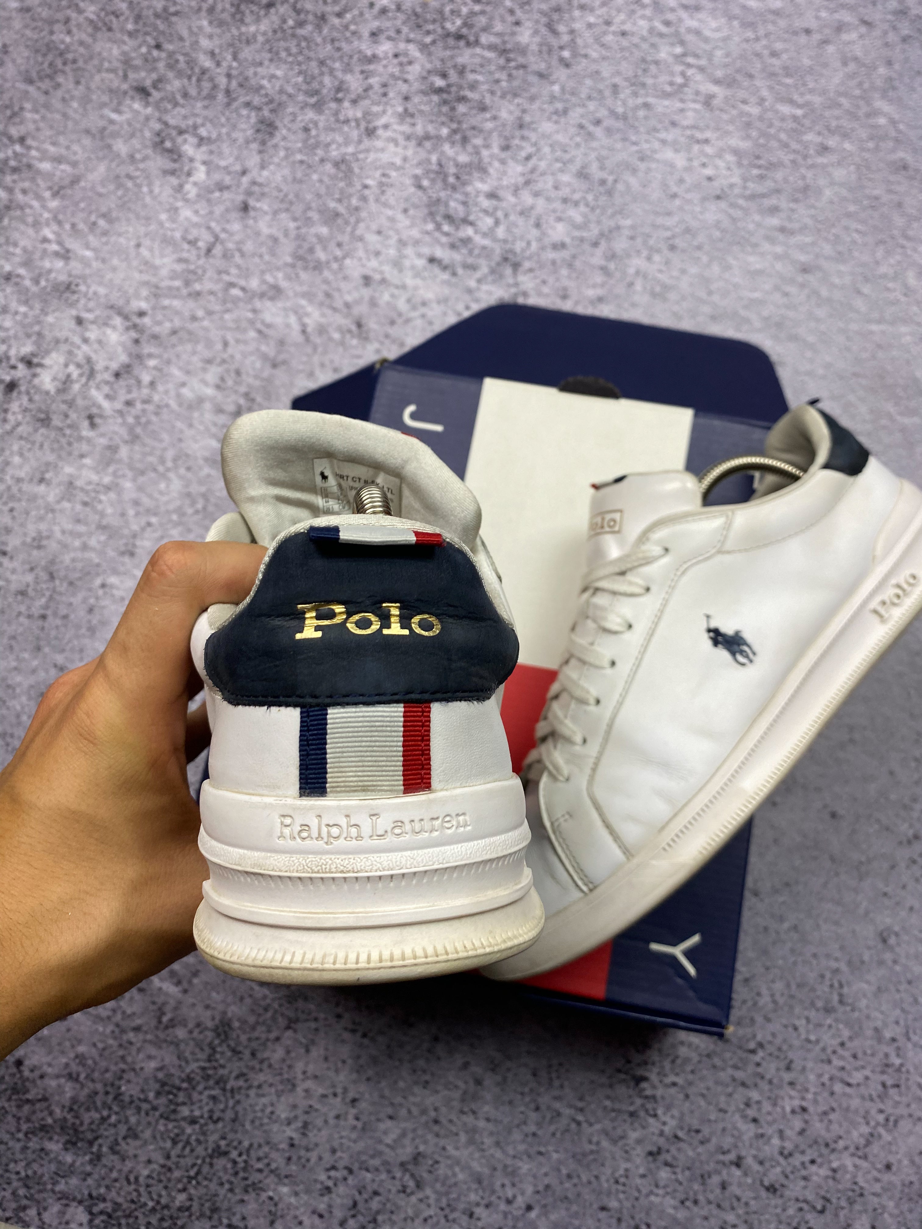 Polo Ralph Lauren Leather Court Sneakers White Navy 44