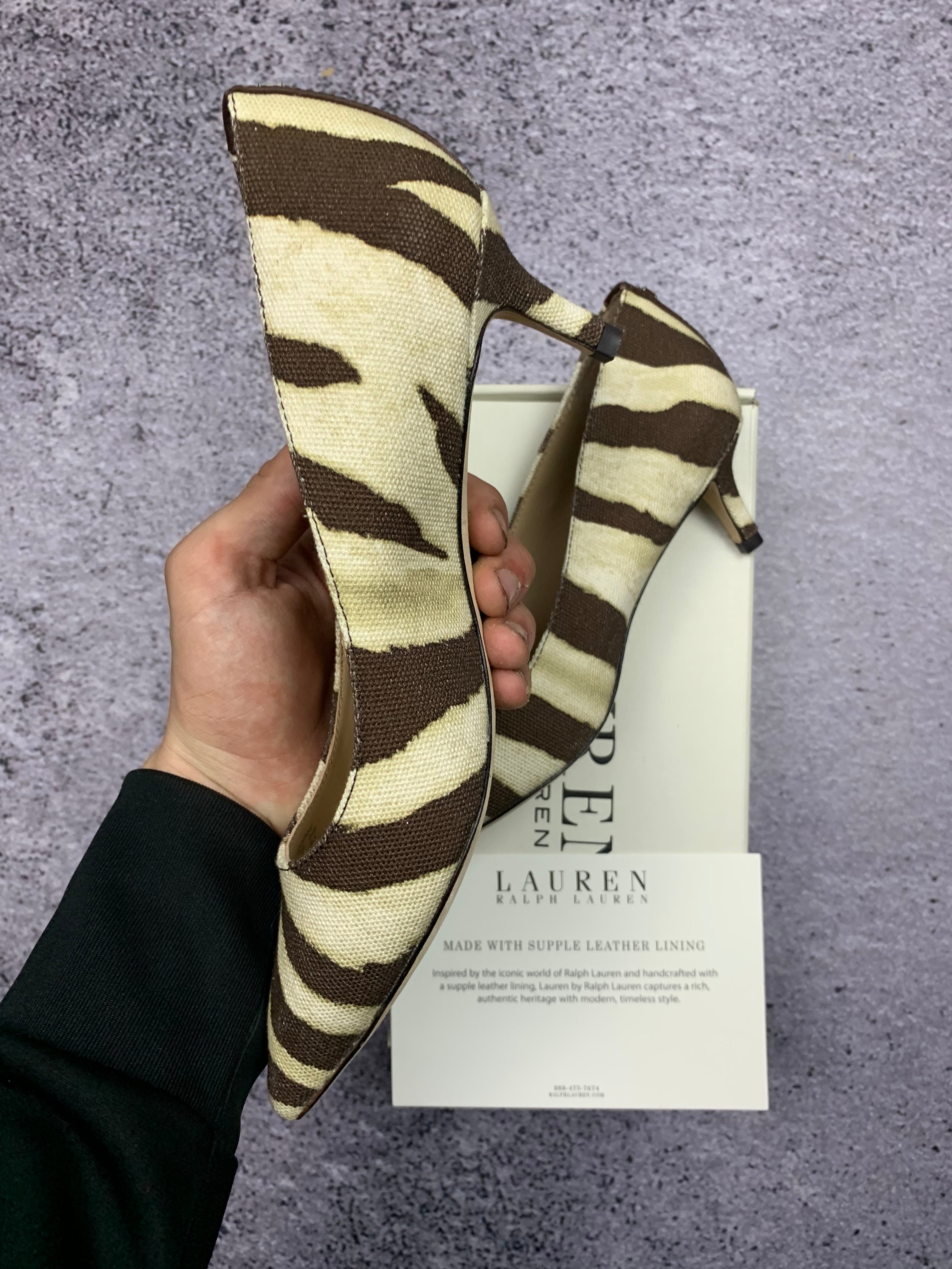 Ralph Lauren szpilki zebra r. 36,5 skórzane czółenka