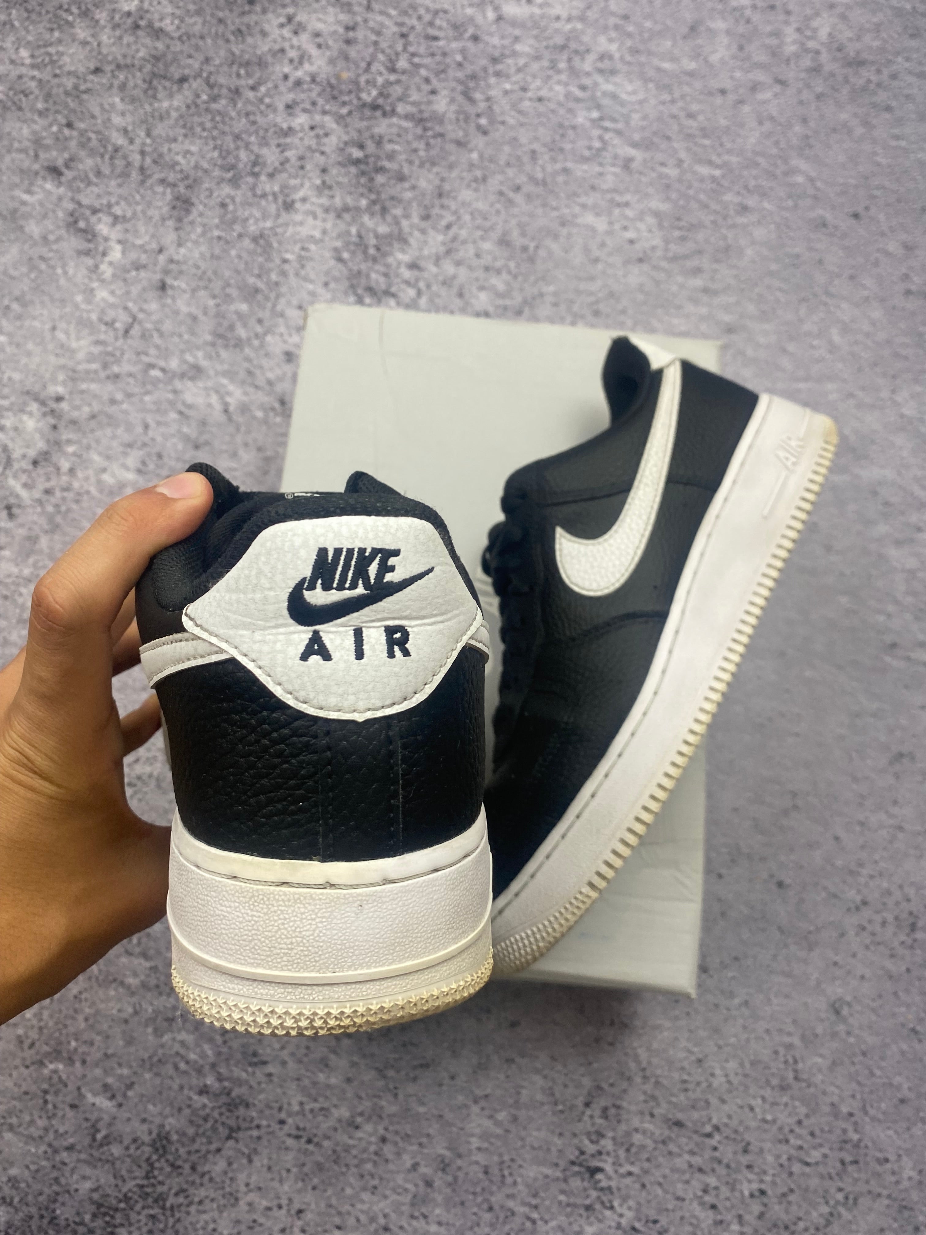 Nike Air Force 1 Low Black White Swoosh Leather Sneakers 43