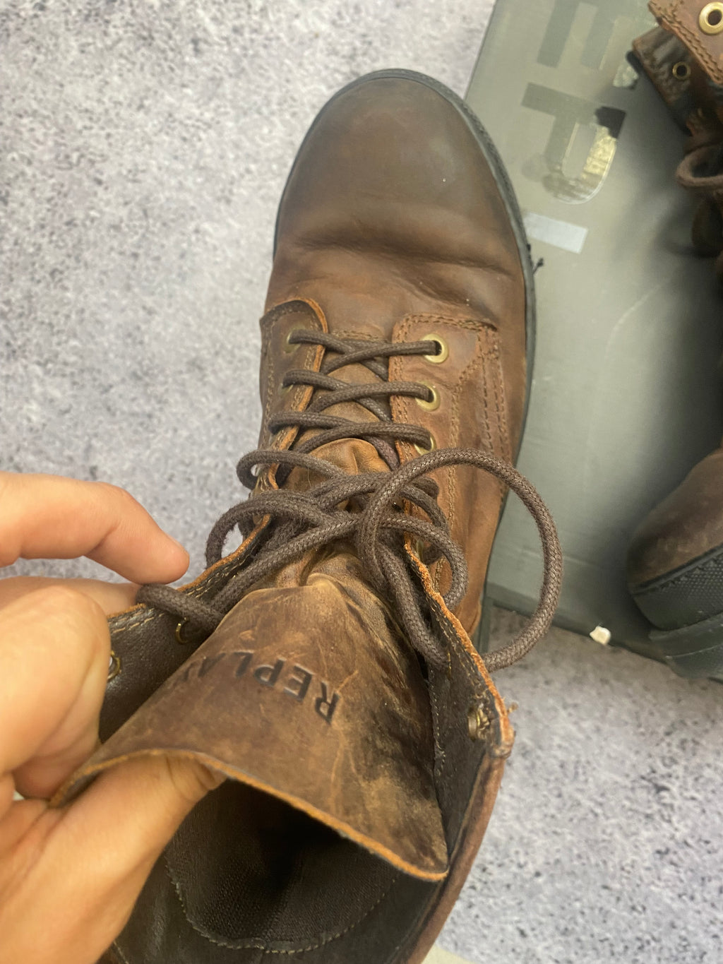 Replay Vintage Leather Combat Boots Brown Lace Up Military Worker Boots 43