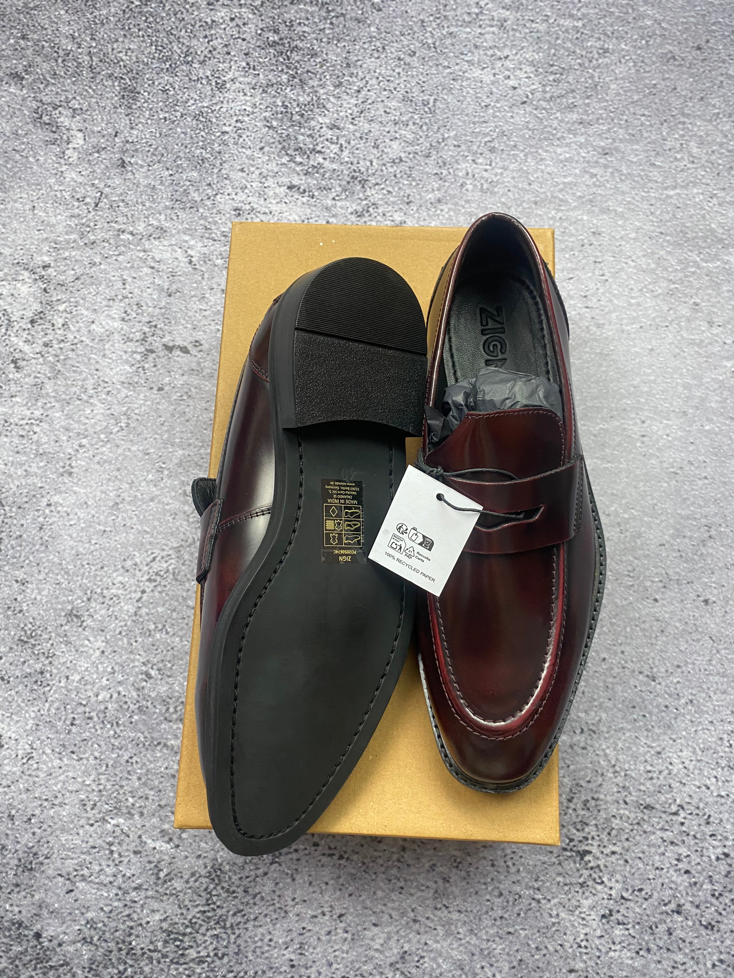 Zign Premium Burgundy Penny Loafers Leather Classic Smart Casual Shoes EU 40 New
