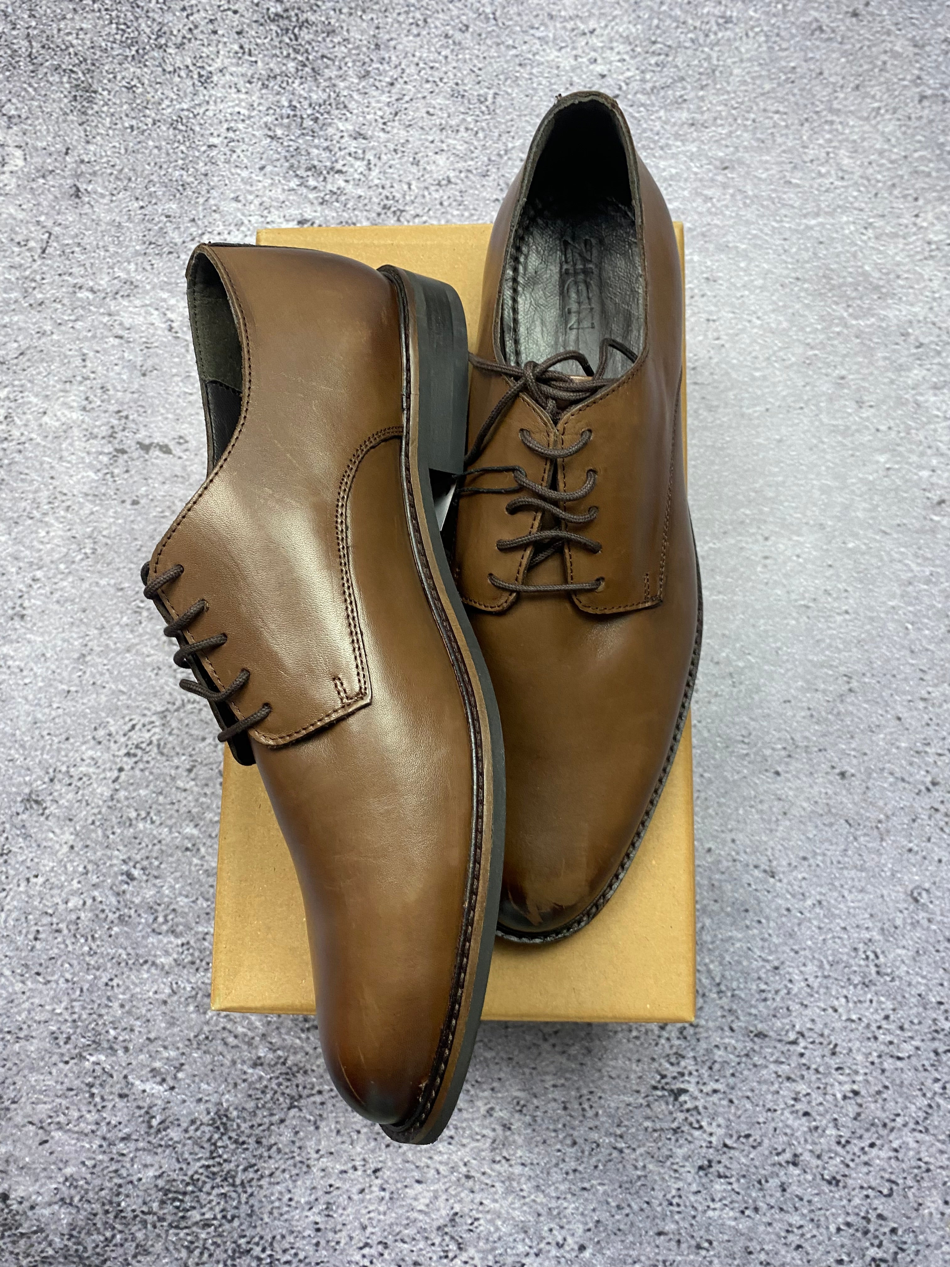 Zign Leather Oxford Derby Shoes Brown 46 New