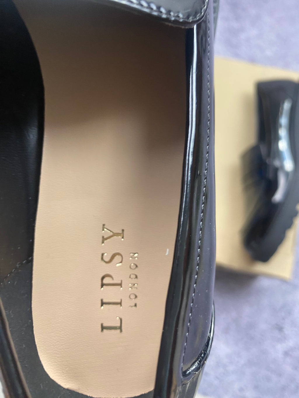 Lipsy London Patent Leather Chunky Loafers Black Platform Penny Shoes EU 40
