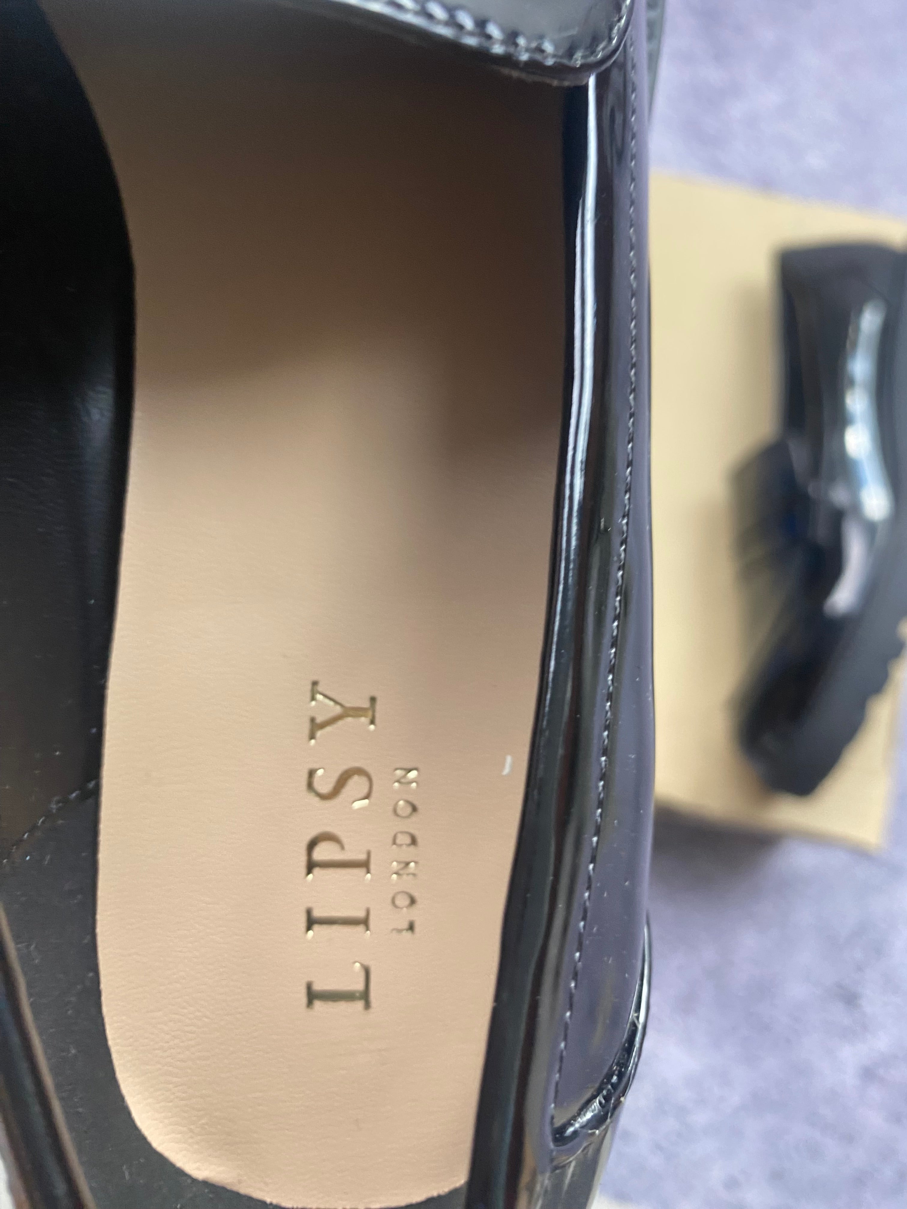 Lipsy London Patent Leather Chunky Loafers Black Platform Penny Shoes EU 40