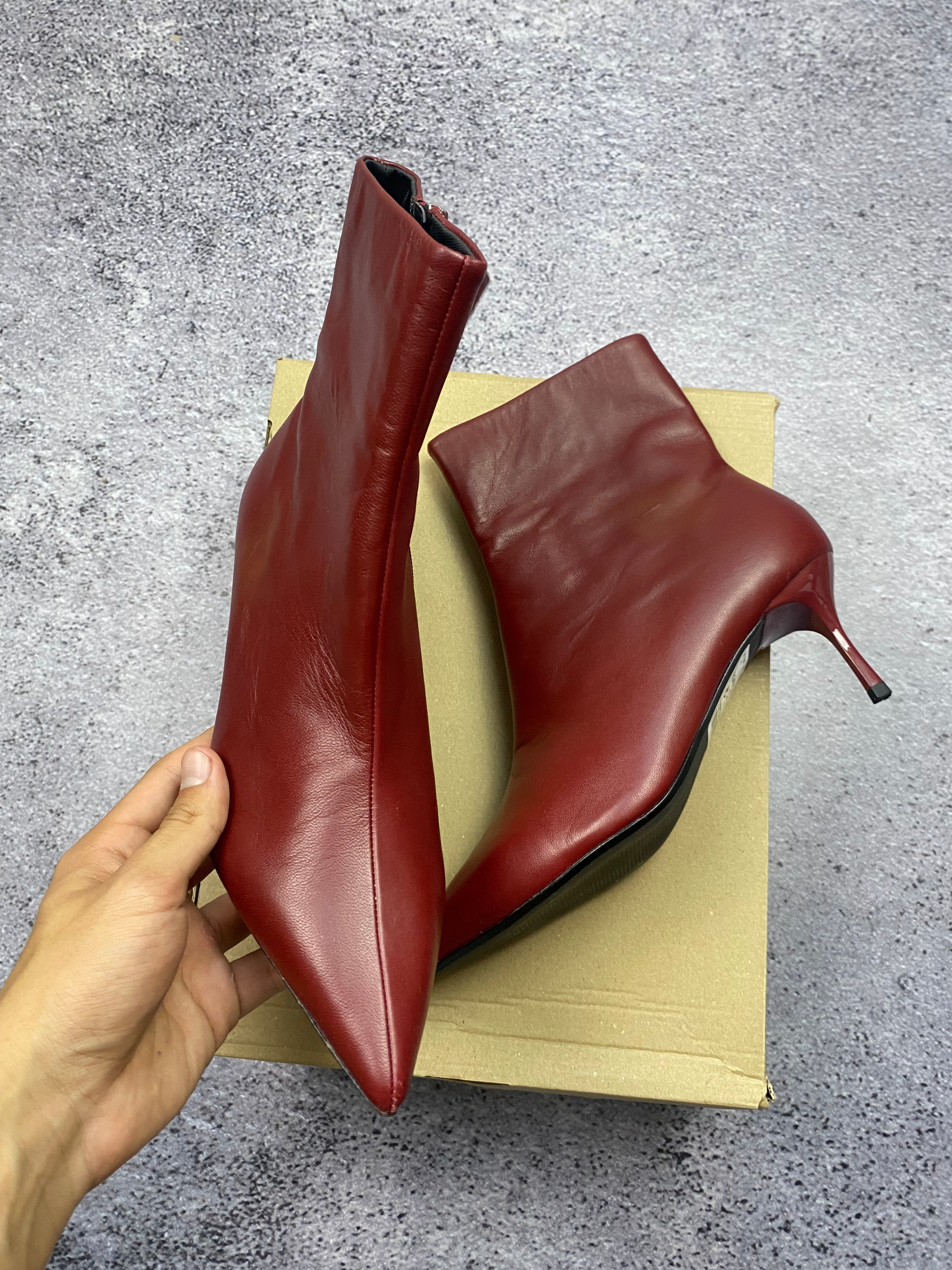 Red stiletto ankle boots – women's leather ankle boots size 41