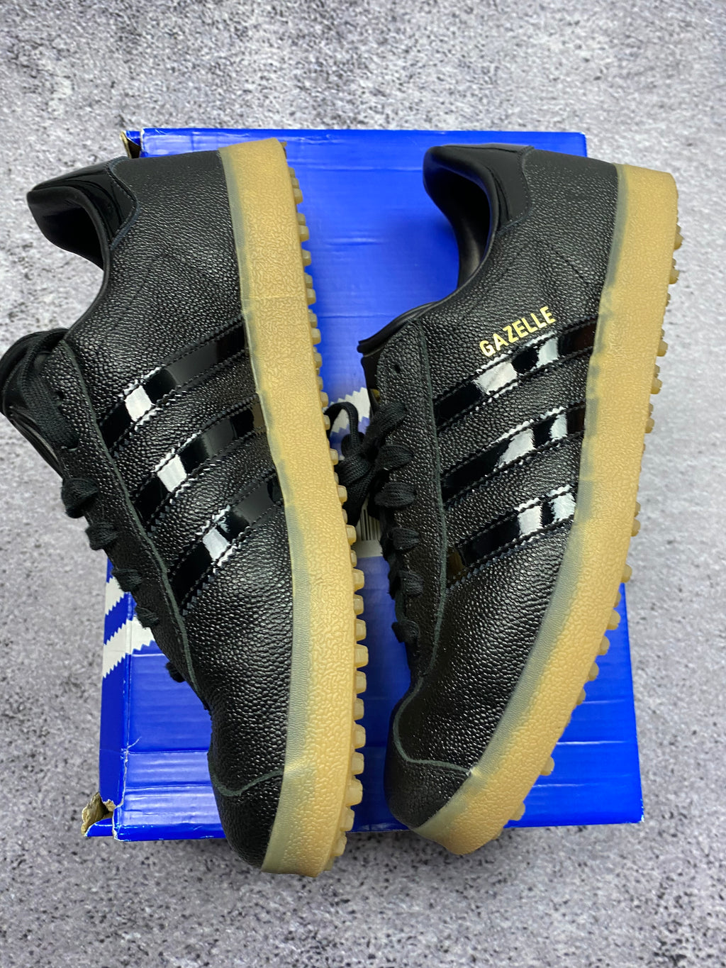 Adidas Gazelle Bold Black Patent Stripes Gum Sole Sneakers 44