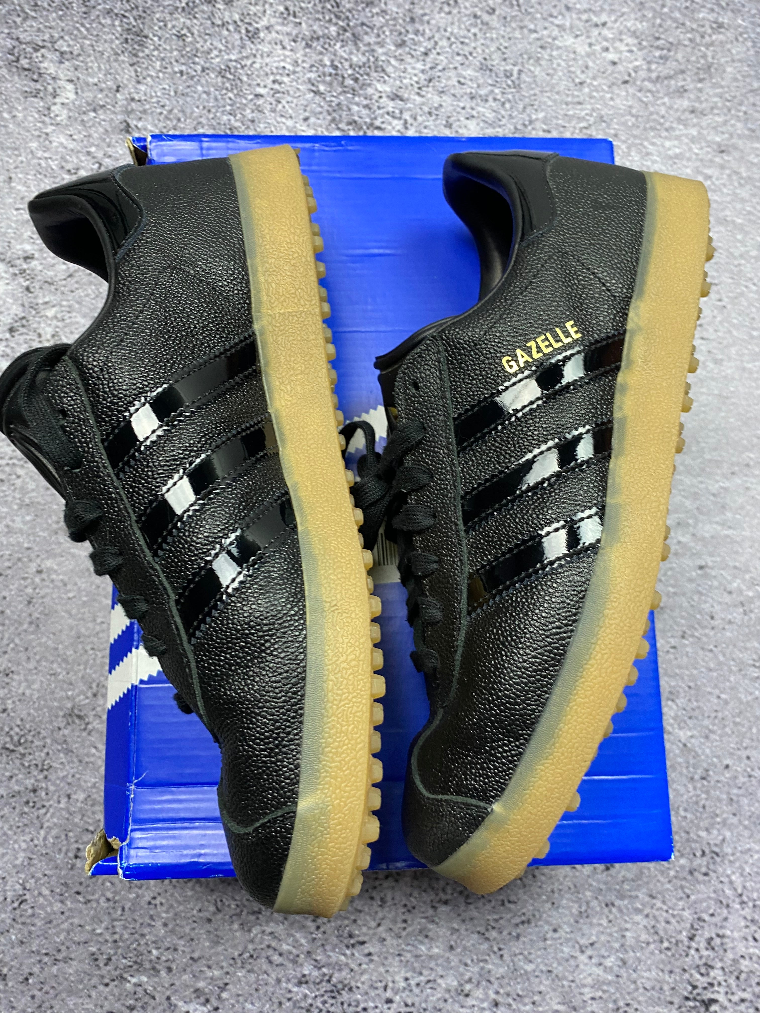 Adidas Gazelle Bold Black Patent Stripes Gum Sole Sneakers 44