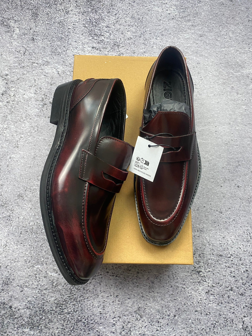Zign Premium Burgundy Penny Loafers Leather Classic Smart Casual Shoes EU 40 New