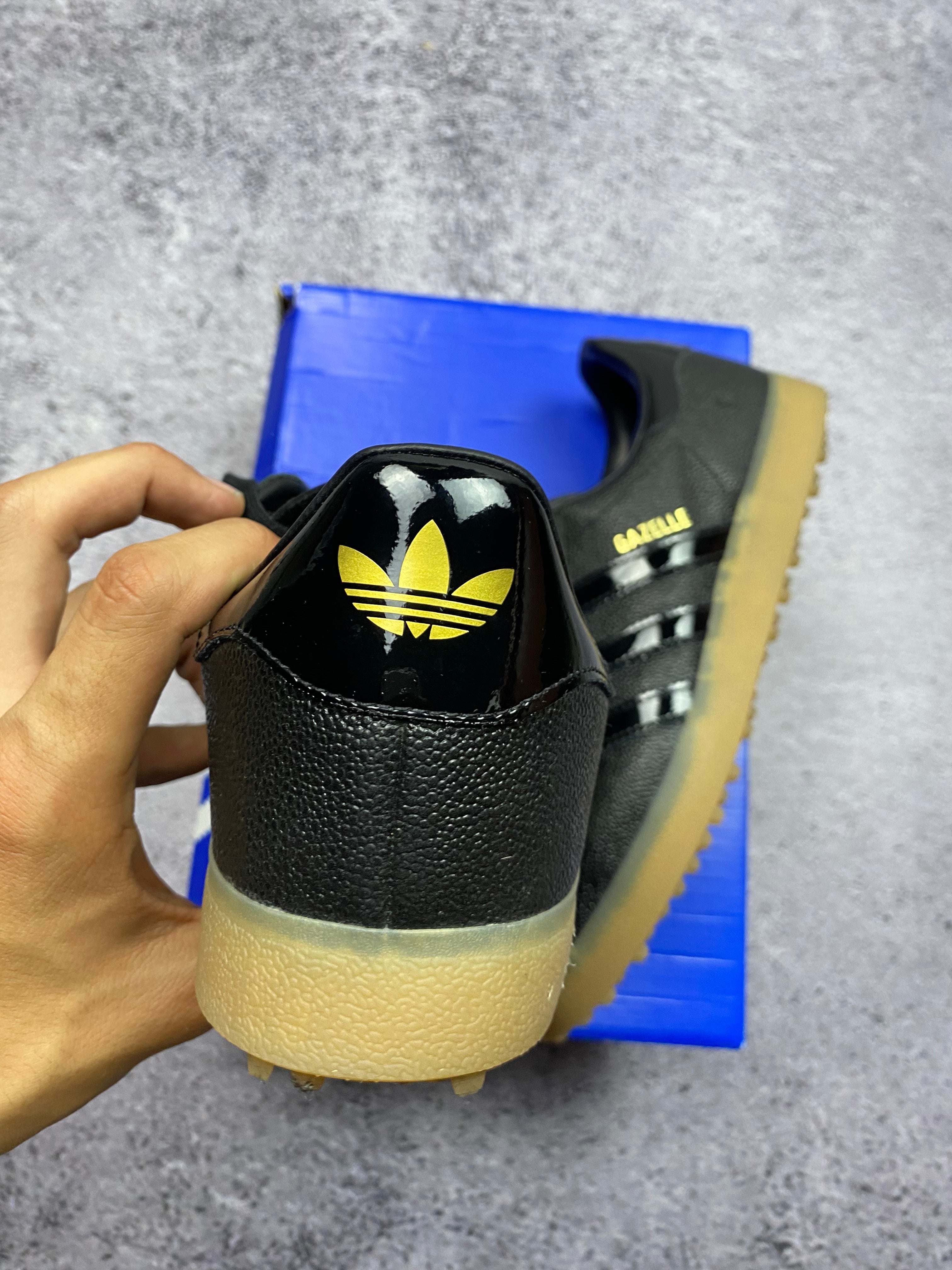 Adidas Gazelle Bold Black Patent Stripes Gum Sole Sneakers 44