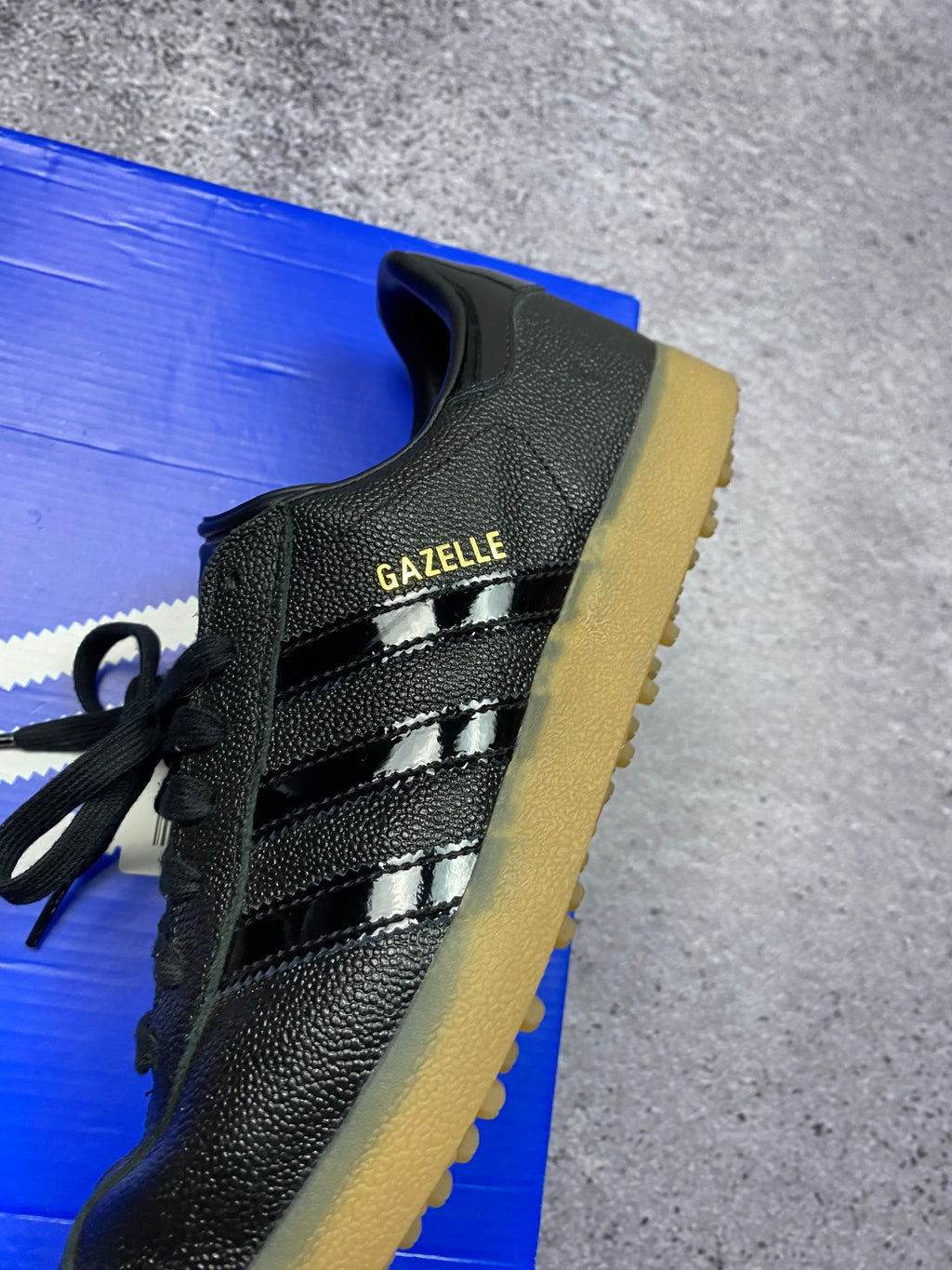 Adidas Gazelle Bold Black Patent Stripes Gum Sole Sneakers 44