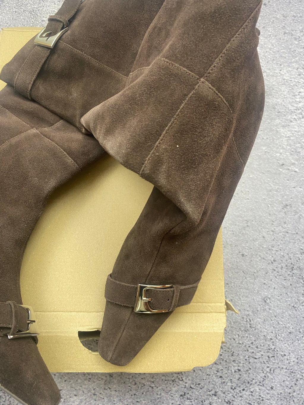 Next Knee High Suede Boots Brown Pointed Toe Block Heel Premium 43