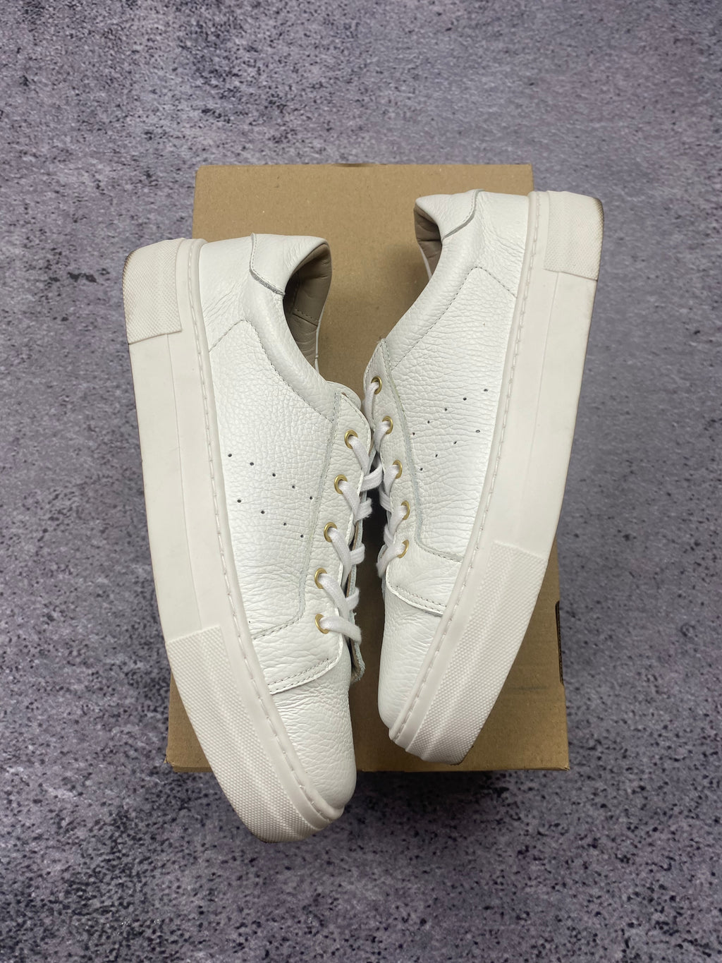 NEXT White Leather Platform Sneakers Minimalist Casual Trainers Premium UK 6.5