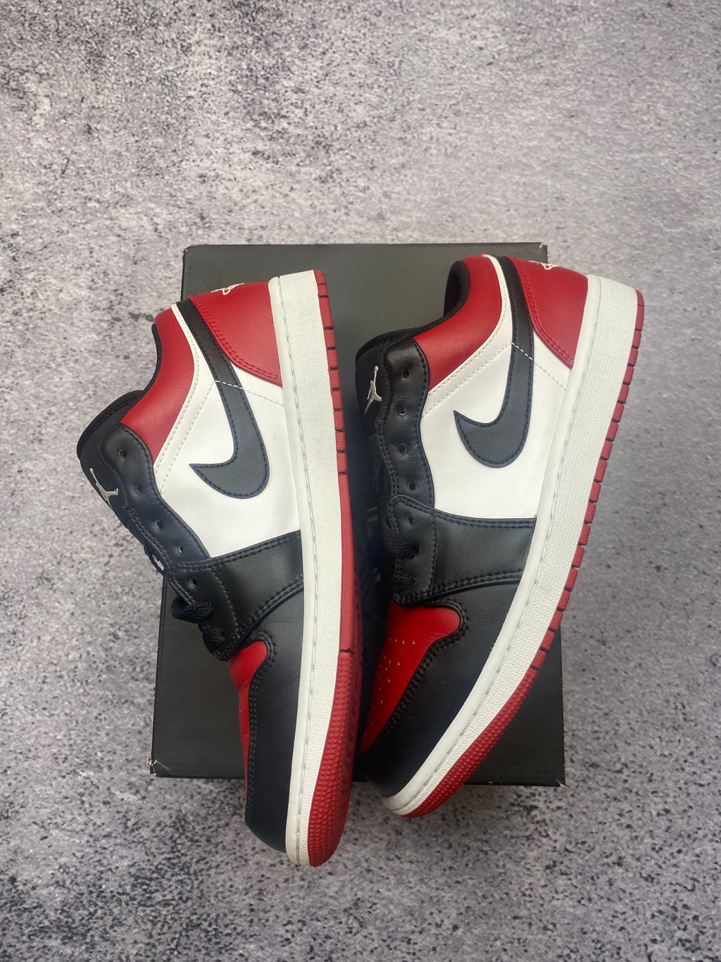 Air Jordan 1 Low Black Gym Red White "Bred Toe" Sneakers 43