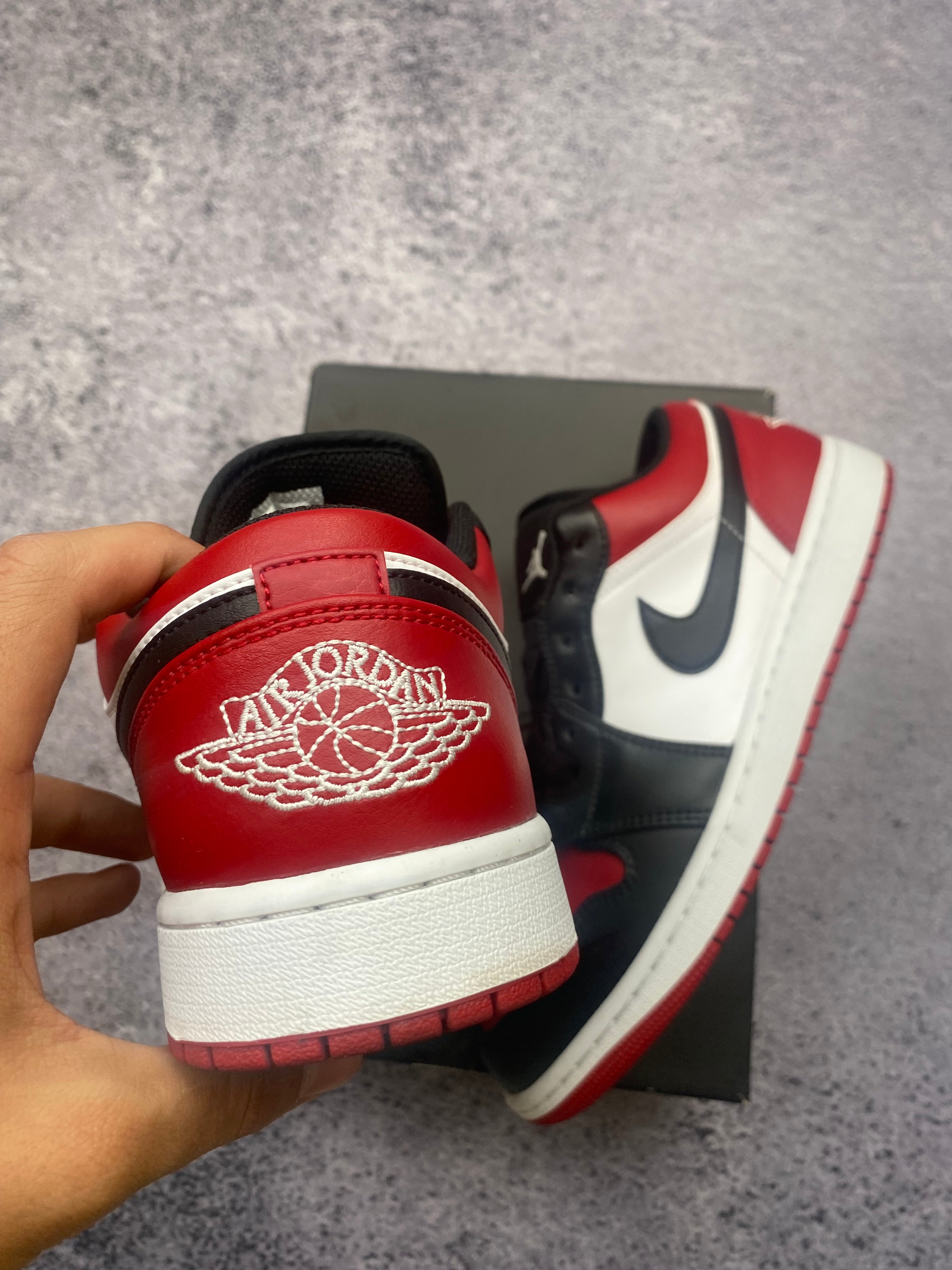 Air Jordan 1 Low Black Gym Red White "Bred Toe" Sneakers 43