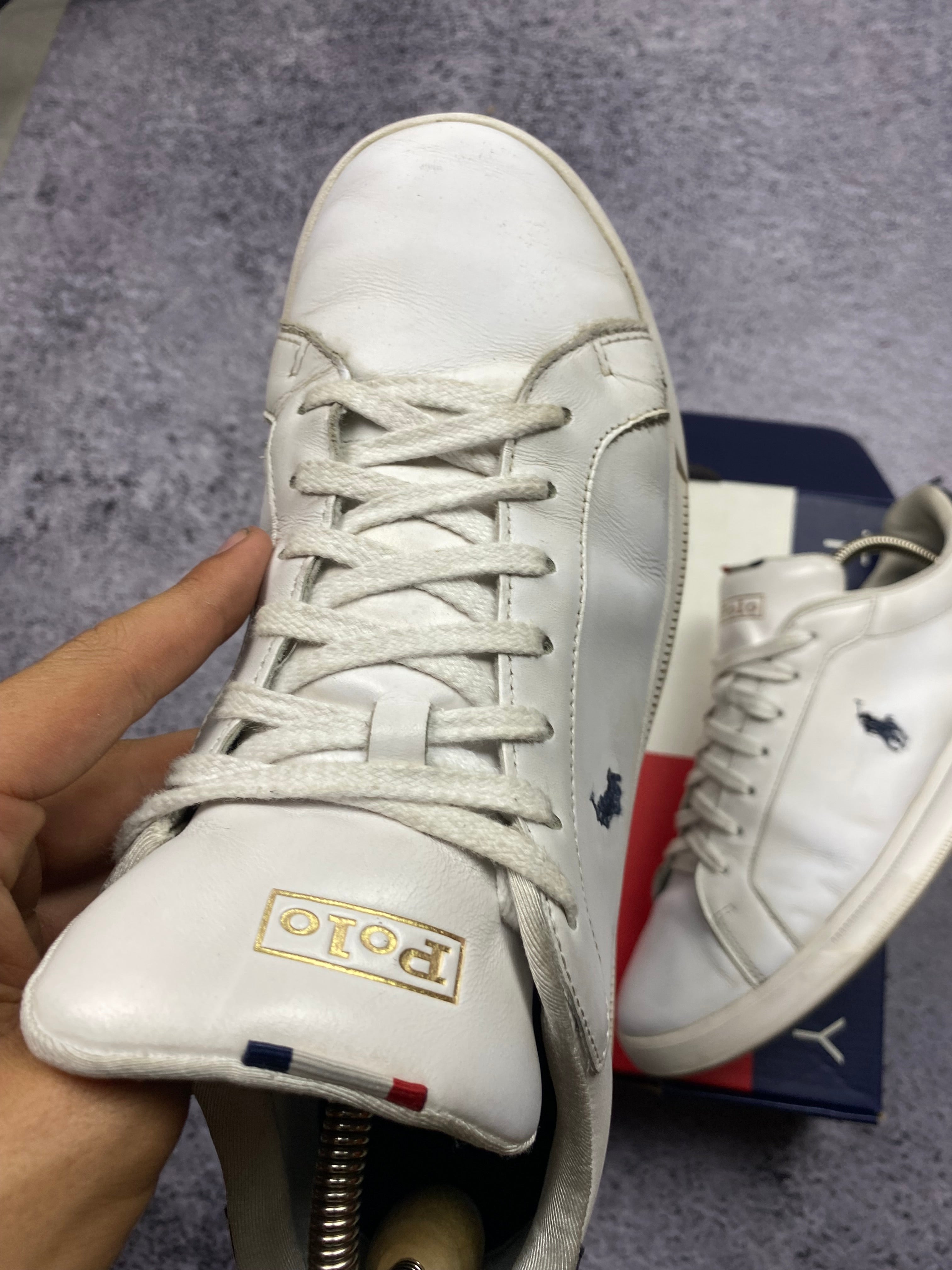 Polo Ralph Lauren Leather Court Sneakers White Navy 44
