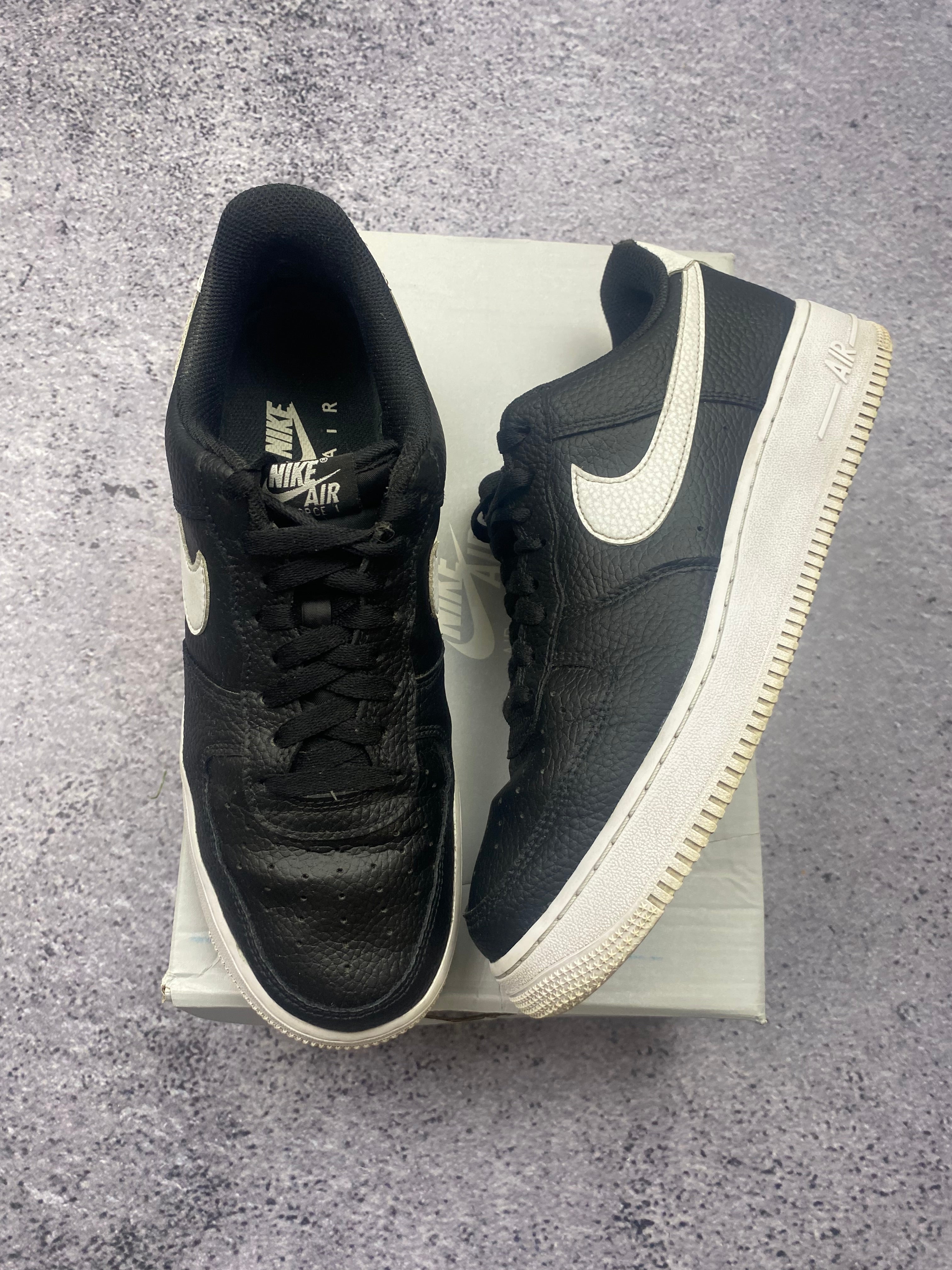 Nike Air Force 1 Low Black White Swoosh Leather Sneakers 43