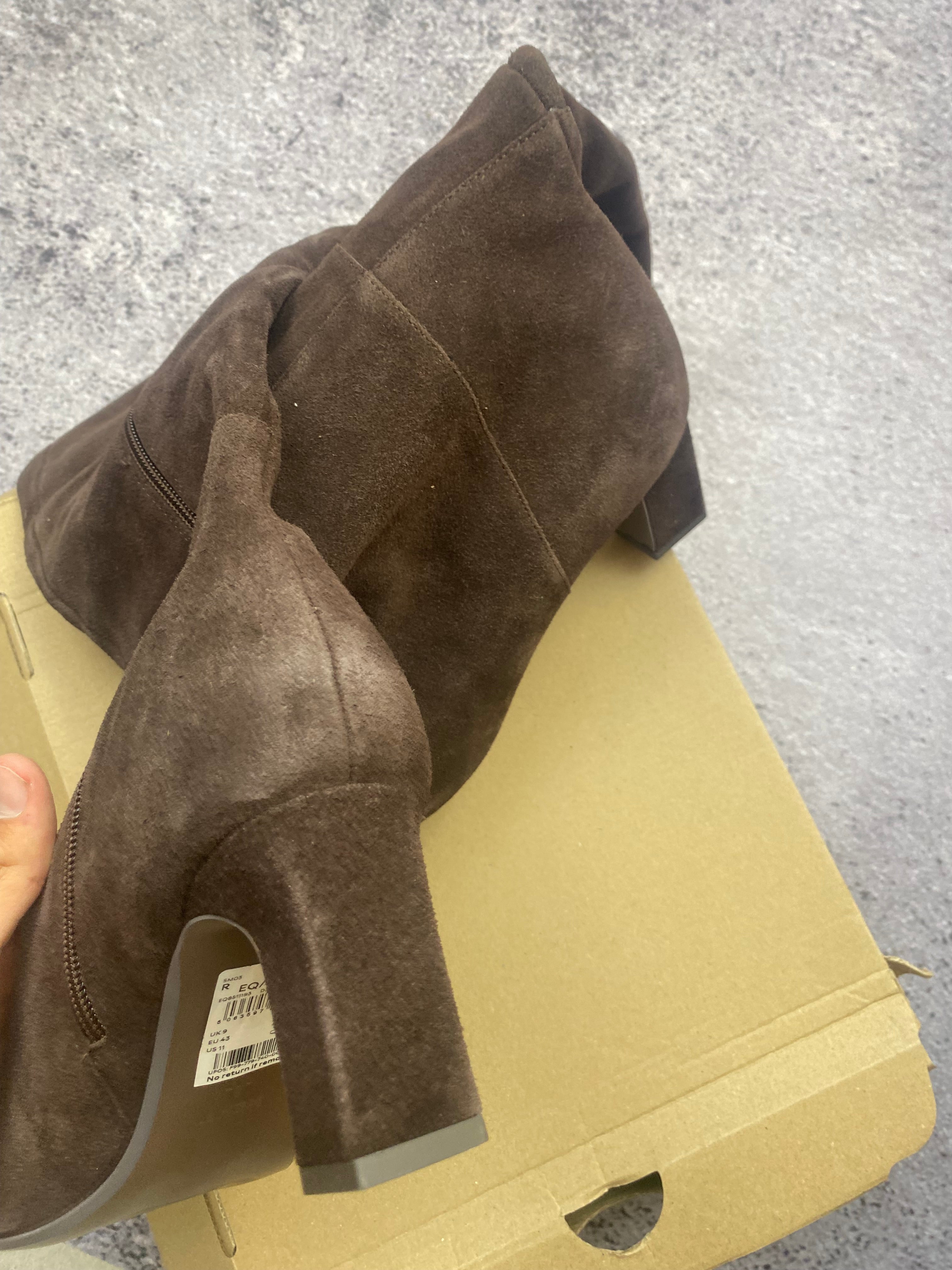 Next Knee High Suede Boots Brown Pointed Toe Block Heel Premium 43