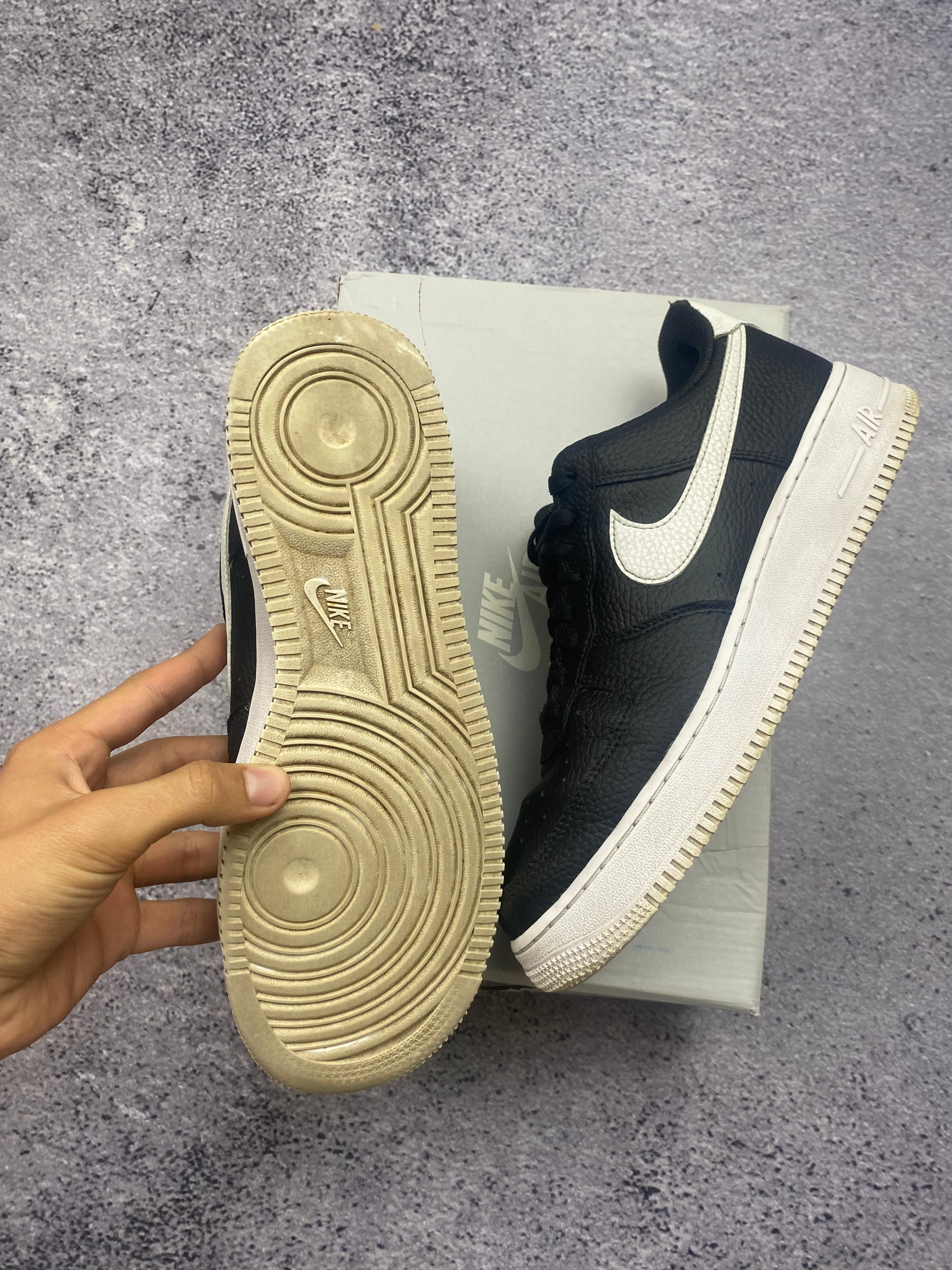 Nike Air Force 1 Low Black White Swoosh Leather Sneakers 43