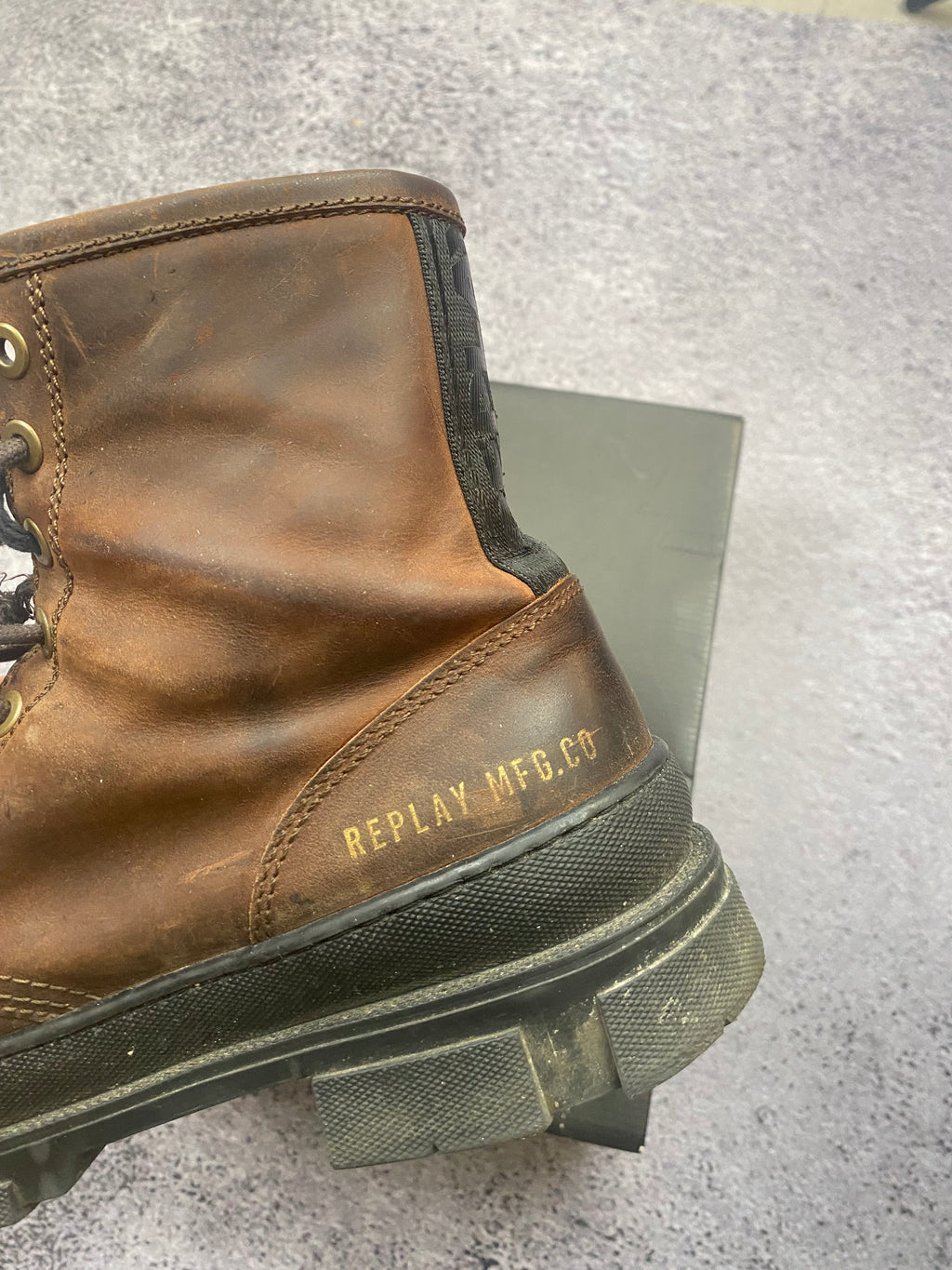 Replay Vintage Leather Combat Boots Brown Lace Up Military Worker Boots 43