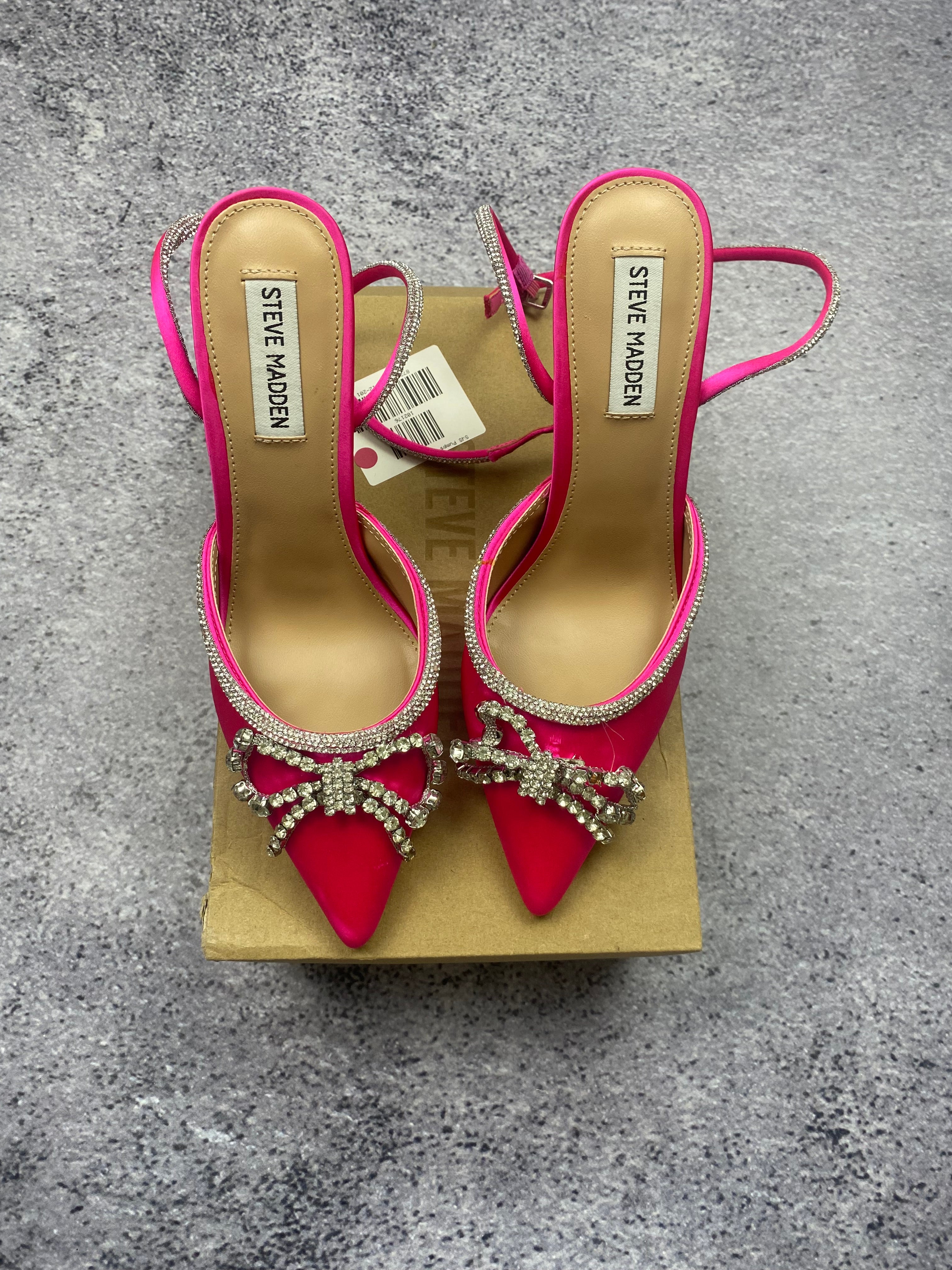 Steve Madden pink stiletto heels with rhinestones and bow, size 40