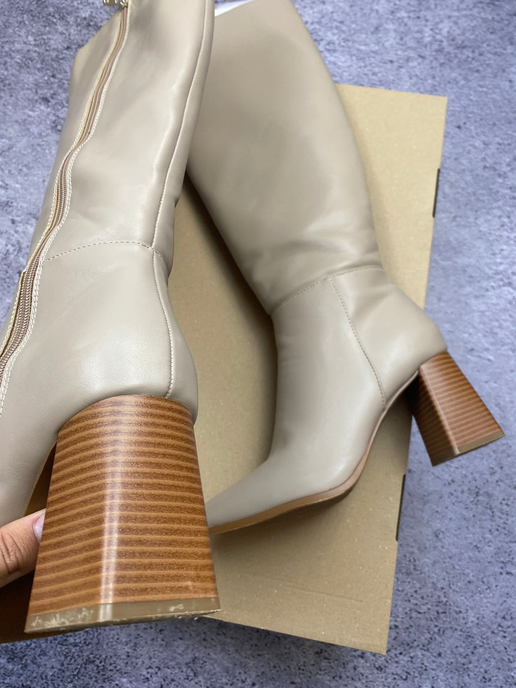 Beige women's block heel boots size 41