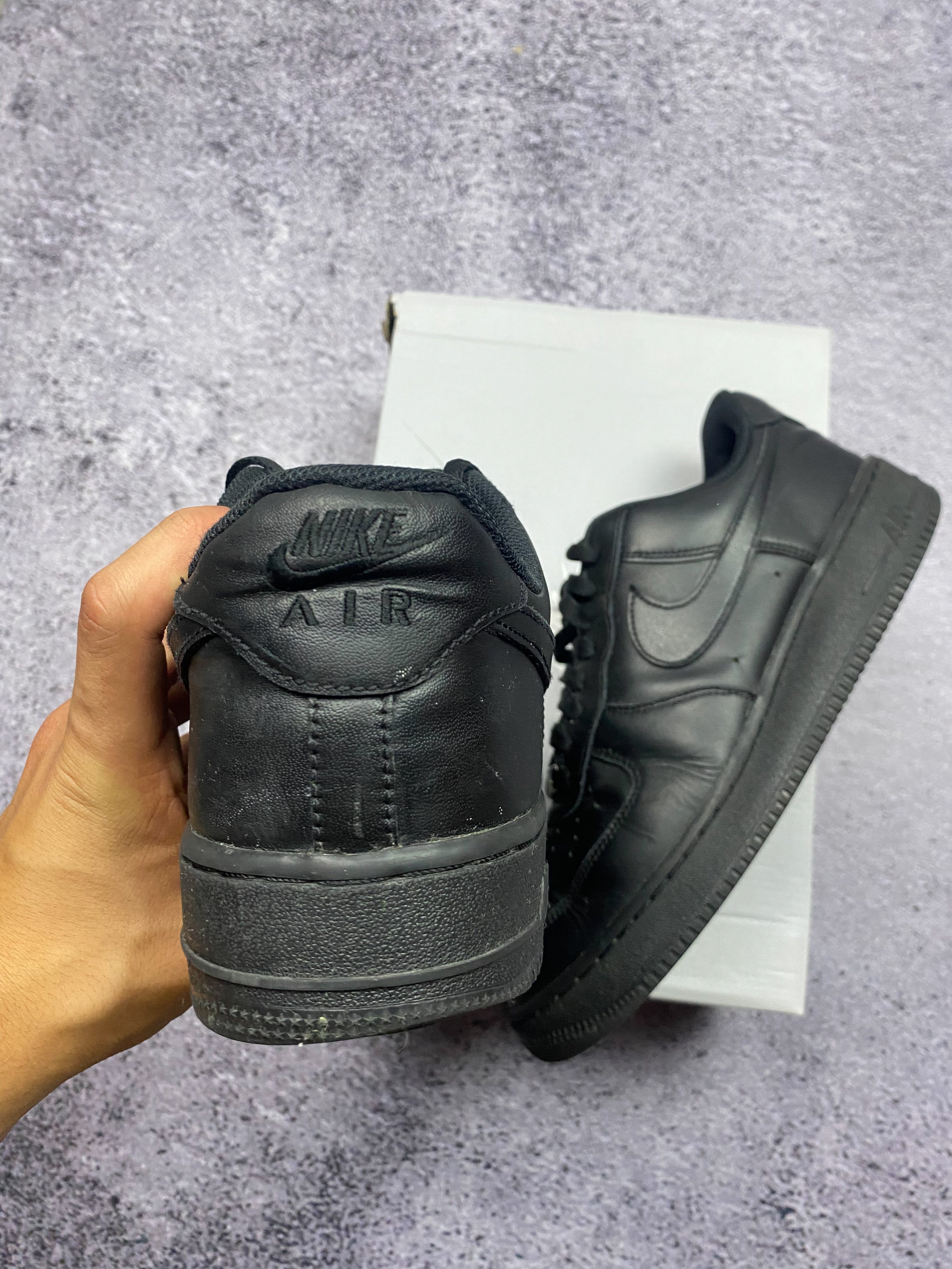 Nike Air Force 1 Low Triple Black Leather Sneakers Casual Streetwear 44