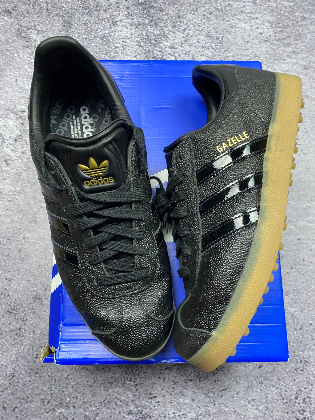 Adidas Gazelle Bold Black Patent Stripes Gum Sole Sneakers 44