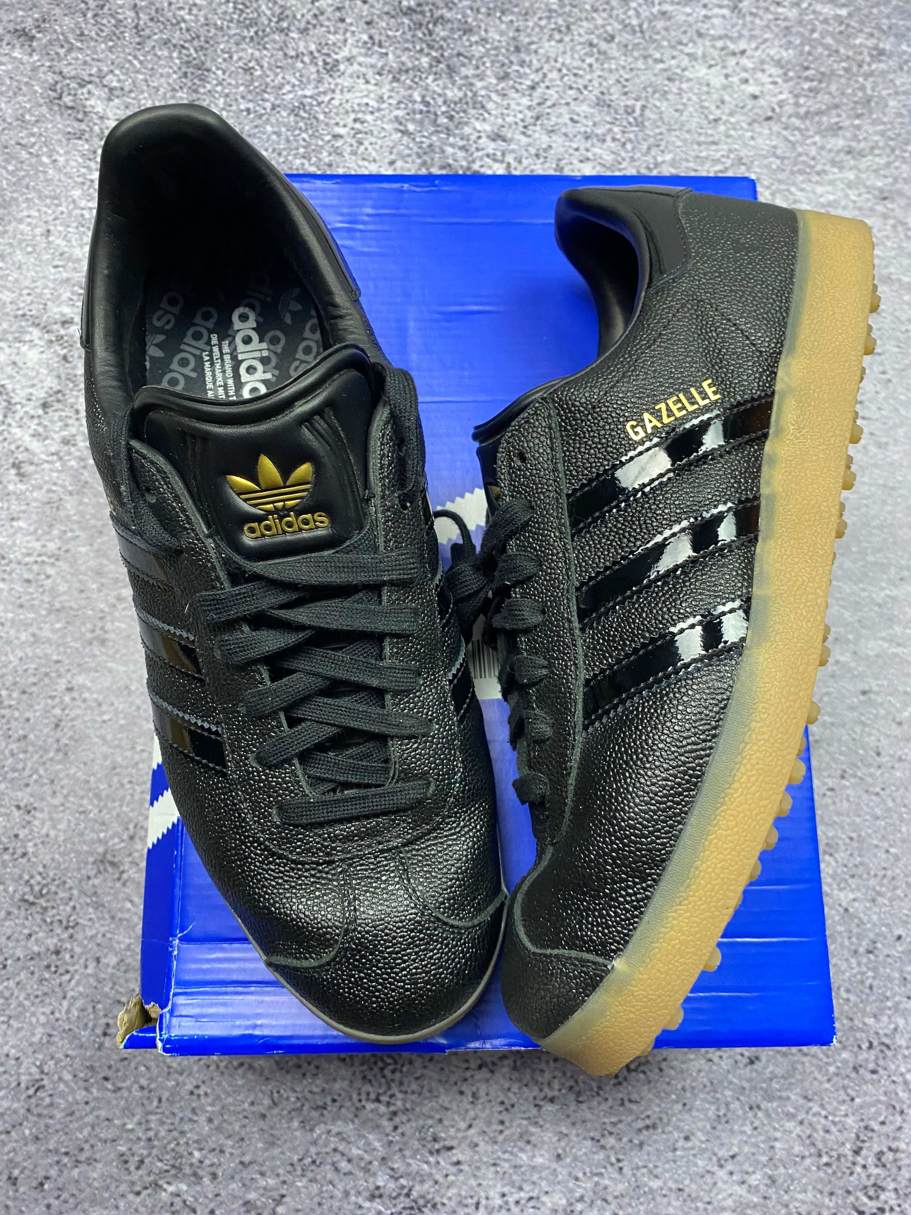 Adidas Gazelle Bold Black Patent Stripes Gum Sole Sneakers 44