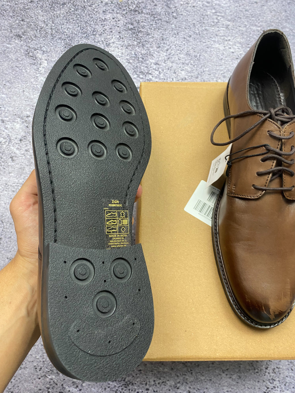 Zign Leather Oxford Derby Shoes Brown 46 New
