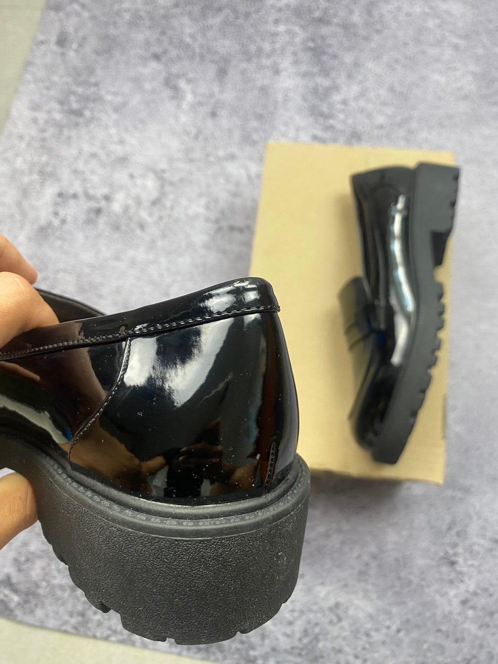 Lipsy London Patent Leather Chunky Loafers Black Platform Penny Shoes EU 40