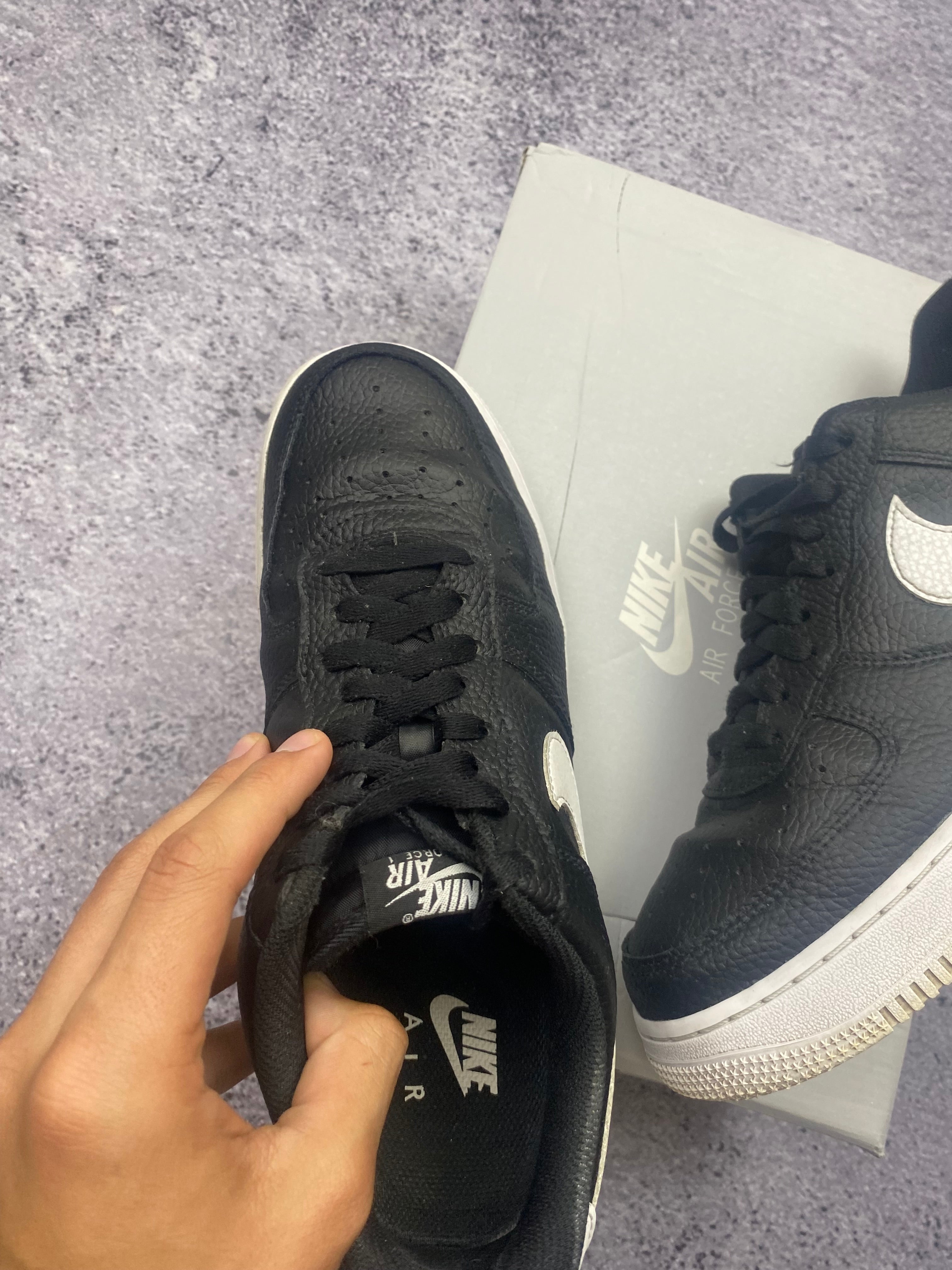 Nike Air Force 1 Low Black White Swoosh Leather Sneakers 43
