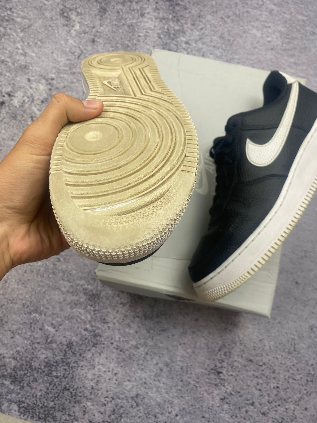Nike Air Force 1 Low Black White Swoosh Leather Sneakers 43