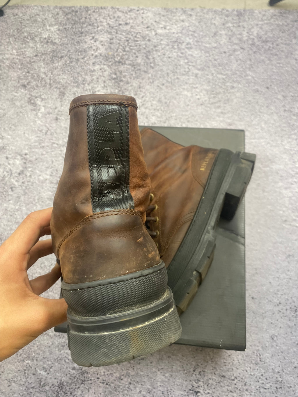 Replay Vintage Leather Combat Boots Brown Lace Up Military Worker Boots 43